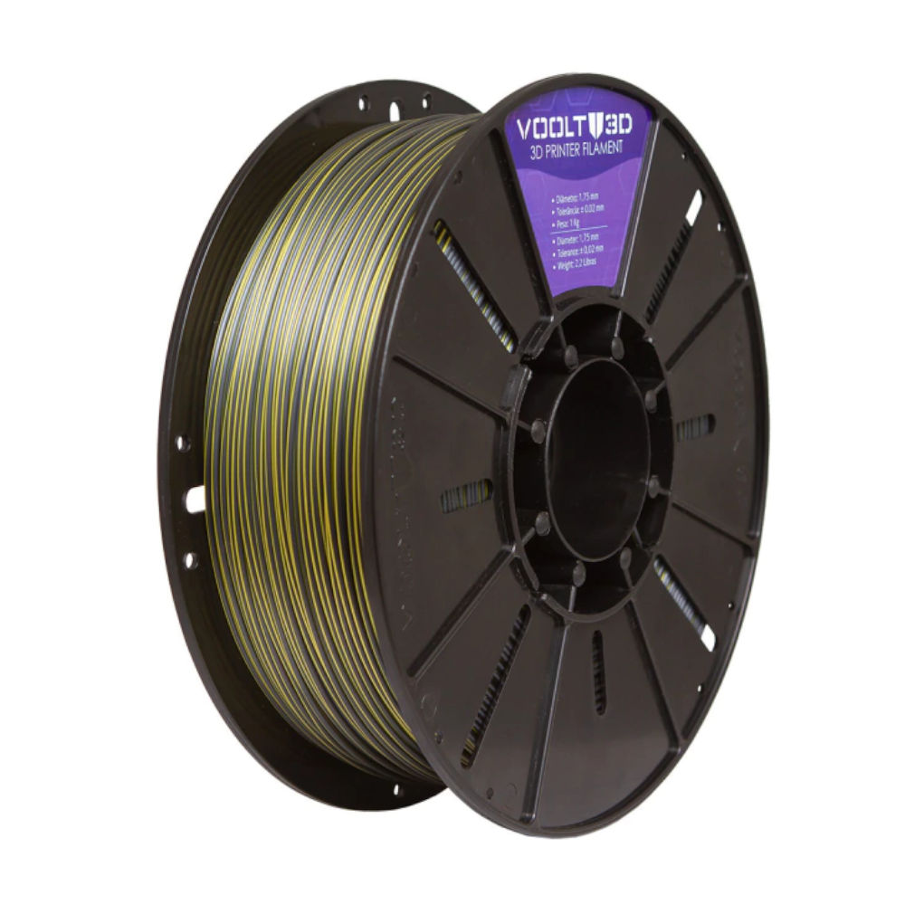Filamento PLA Duo Color Dourado/Preto V-Silk High Speed Premium 1 Kg – Efeito Bicolor e Brilhante