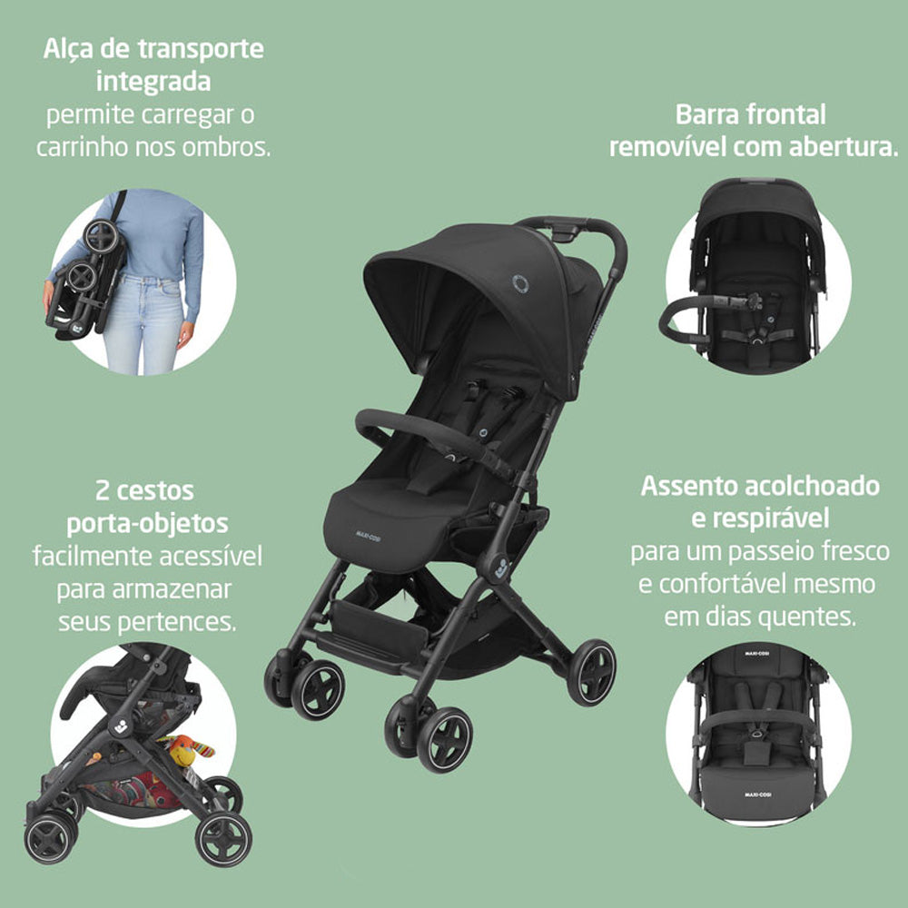 Carrinho de Bebê Lara² TS Com Bebê Conforto E Base Maxi Cosi Preto