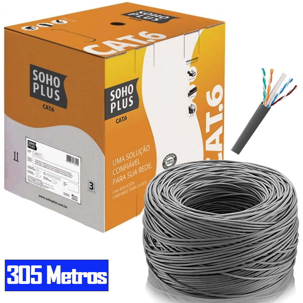 Caixa de Cabo de Rede Soho Plus Furukawa CAT6 Categoria 6- 24AWGX4P ROHS 100% Cobre Cinza