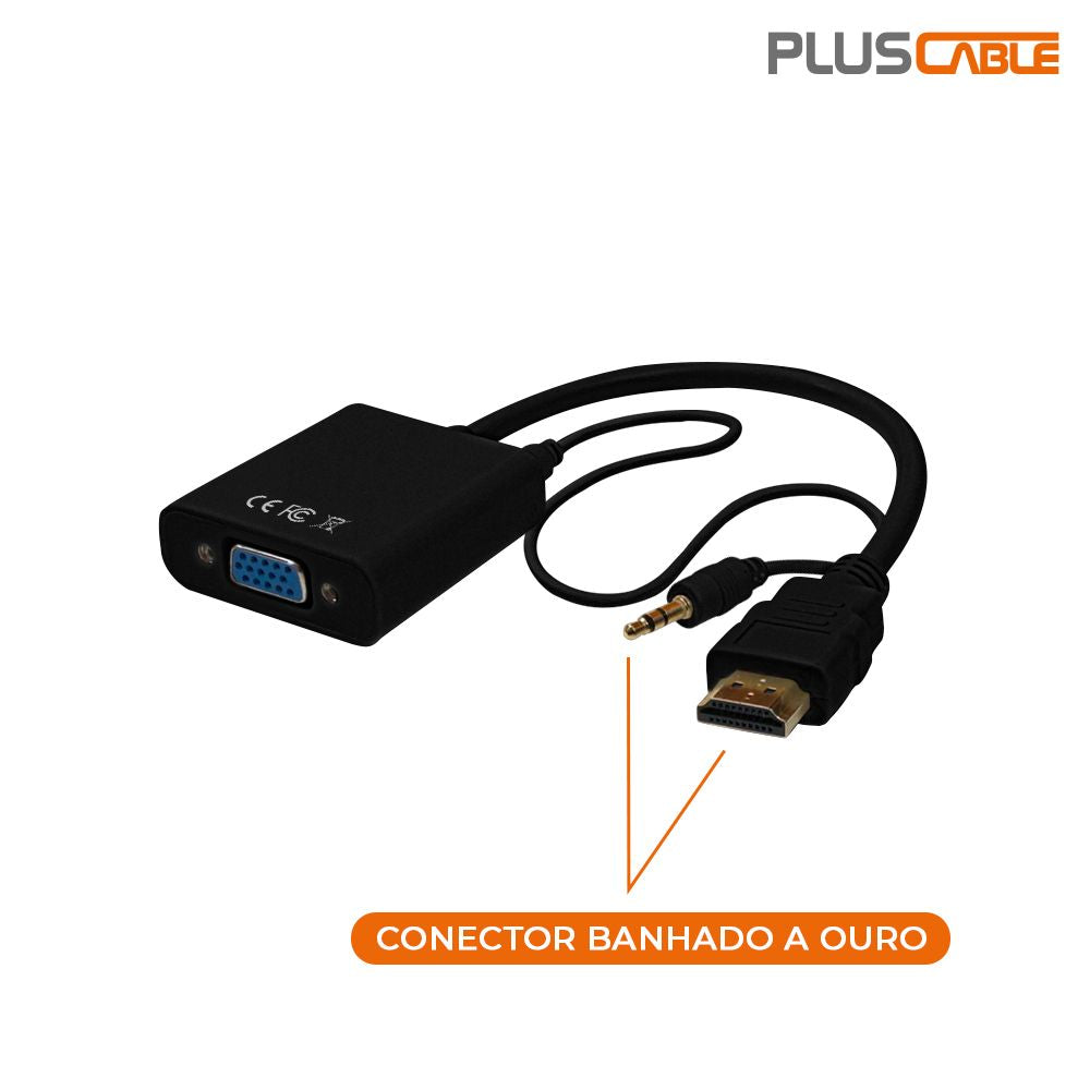 Cabo Adaptador Hdmi Vga P2 PlusCable- Adp-hdmivga20bk Pc