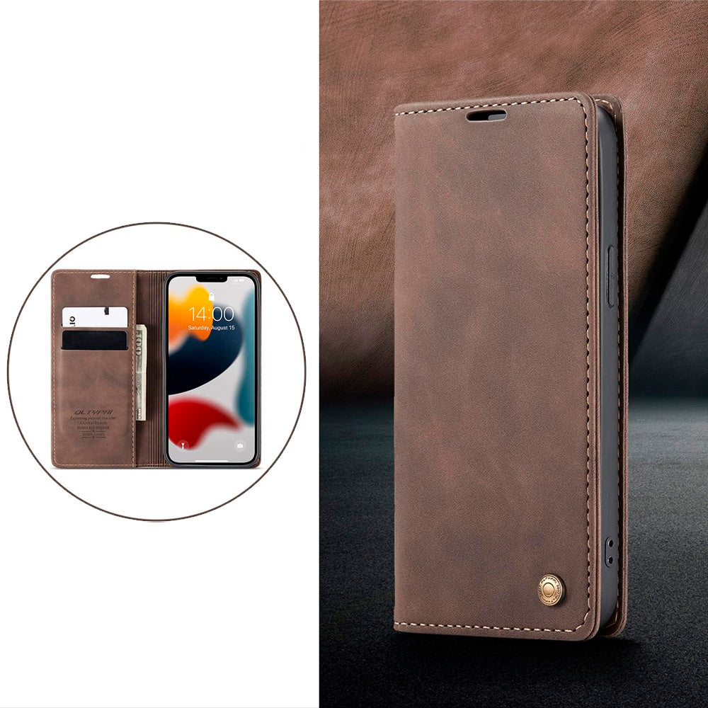 Capa Carteira Flip de Couro Para iPhone 16 Pro MAX, Magnética, Com Porta Cartões, Marrom