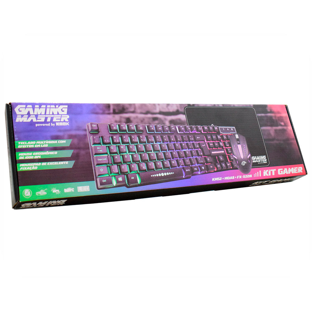 Kit Gamer KM52 K-Mex RGB - Teclado Anti-Ghosting KM52, Mouse M0A8 1000 DPI, Mousepad FX-X2218 - B3KM5228U11CB1X