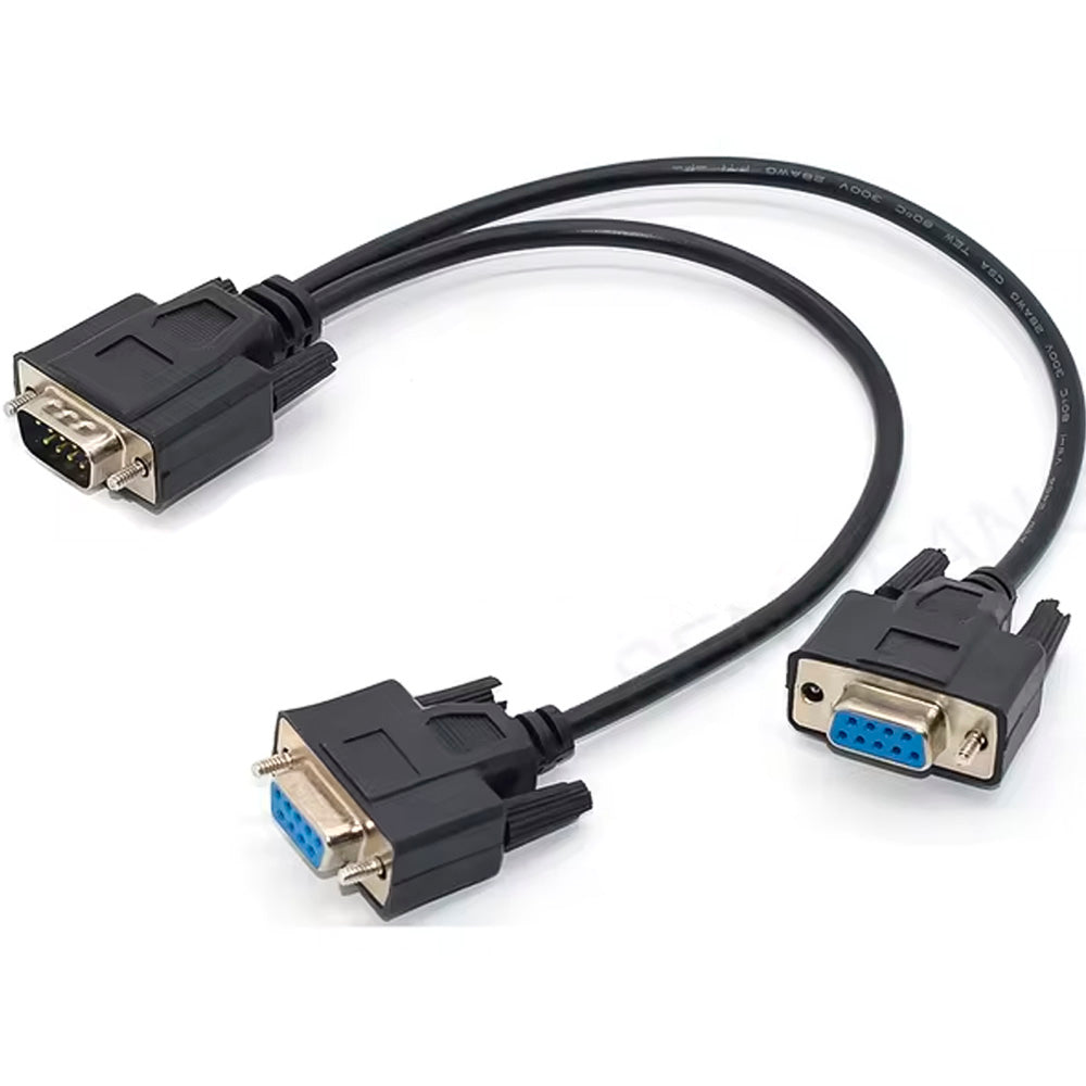 Cabo Serial 9 Pinos, 1 Macho x 2 Femeas, 30 Centímetros, RS323 DB9 - Preto