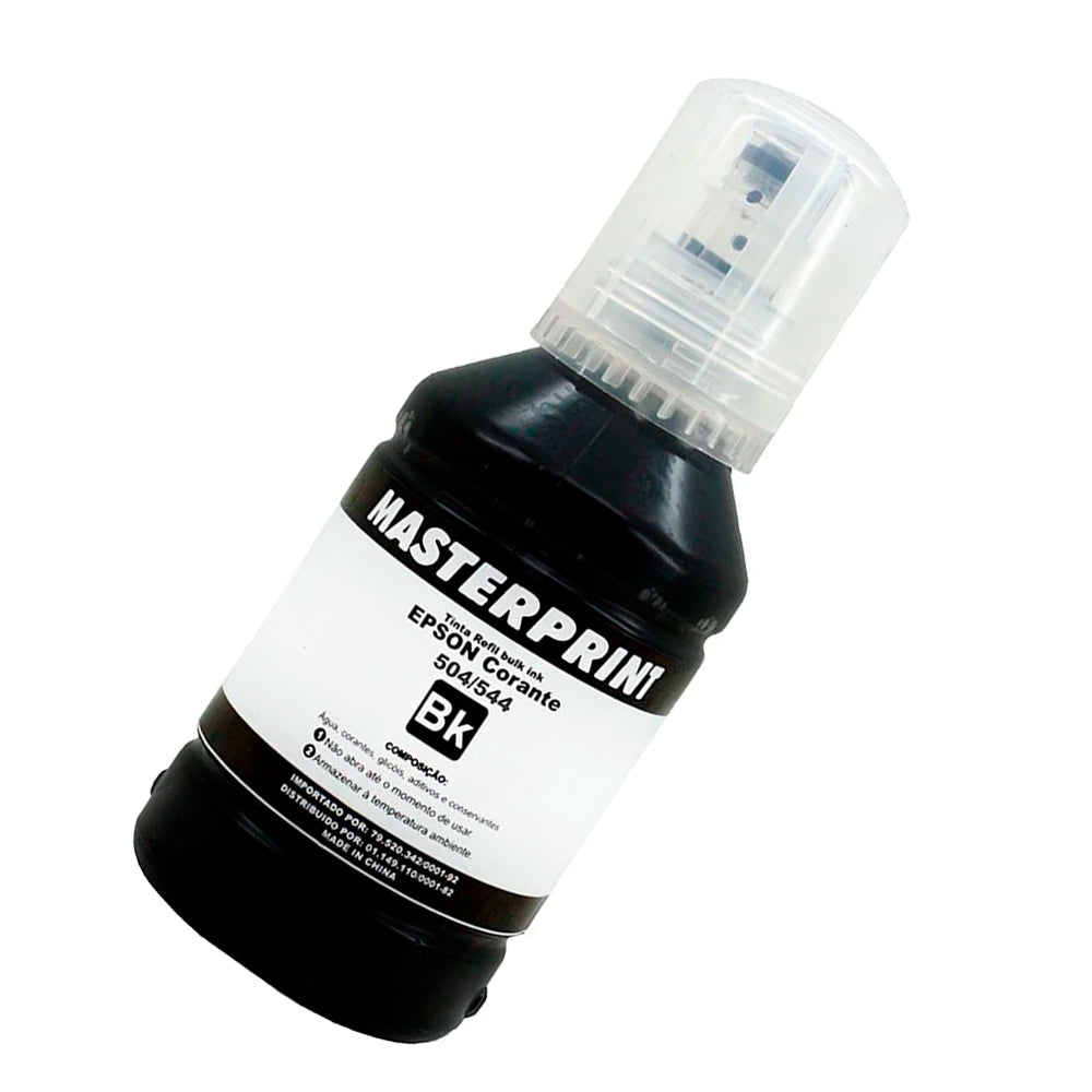 Refil de Tinta Epson Corante 504/544 BK Preto, 127ML, Masterprint, Para Ecotank L4150 / L4160 / L4260 / L6171 / L6161