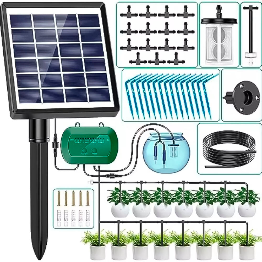 Kit de Irrigação Alimentado Com Painel Solar de 2W, Com Sistema de Rega Automático