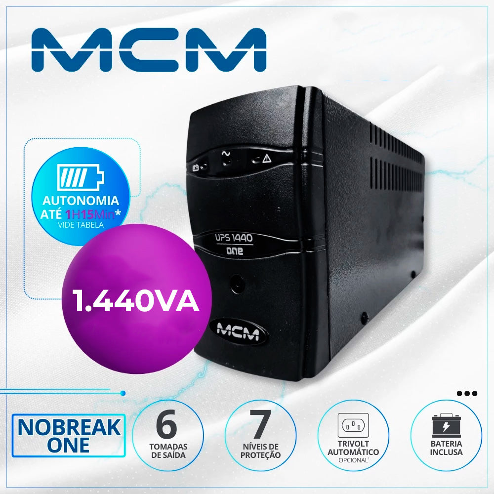 Nobreak UPS MCM 1440VA, ONE 3.1, Entrada Trivolt 115/127/220V Automático, Saída 115V, Com 6 Tomadas