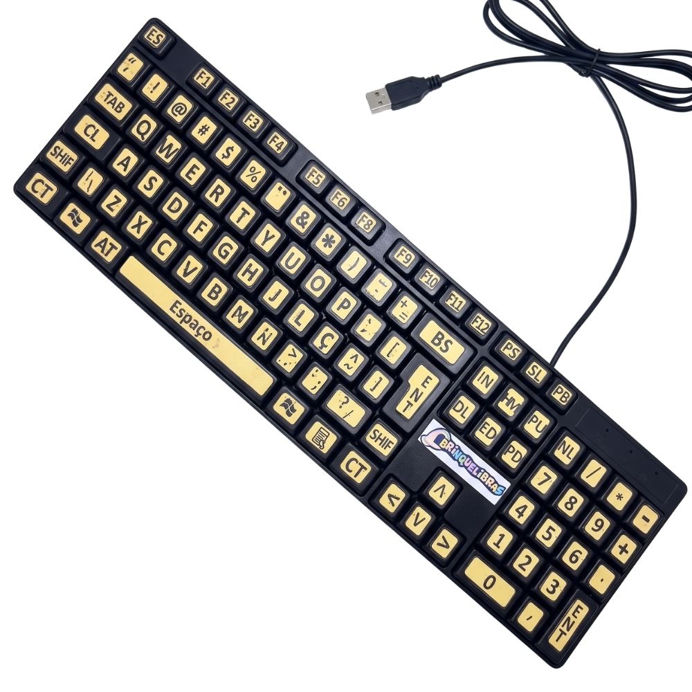 Teclado PNE Ampliado Adaptado Em Braille - Baixa Visão E Braille Preto Português Brasil