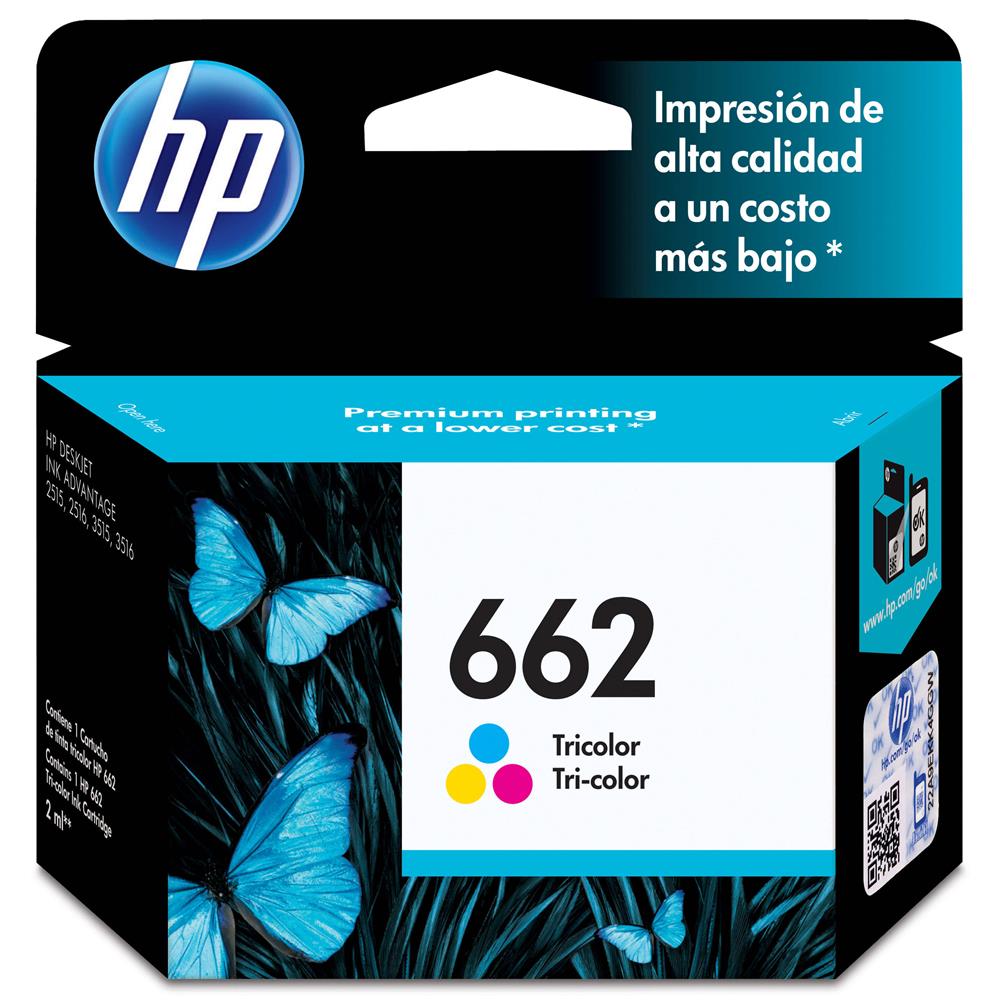 Cartucho de Tinta HP 662 Colorido Original CZ104AB, Para HP DeskJet 2516 3516 3546 2546 1516 4646 2646-Até 100 Páginas
