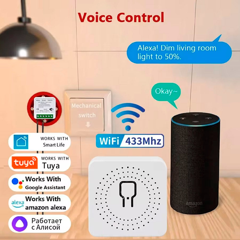 Mini Switch Para Interruptor Inteligente 100-240V, 20A Compatível Com Google Assistant e Alexa- Tuya