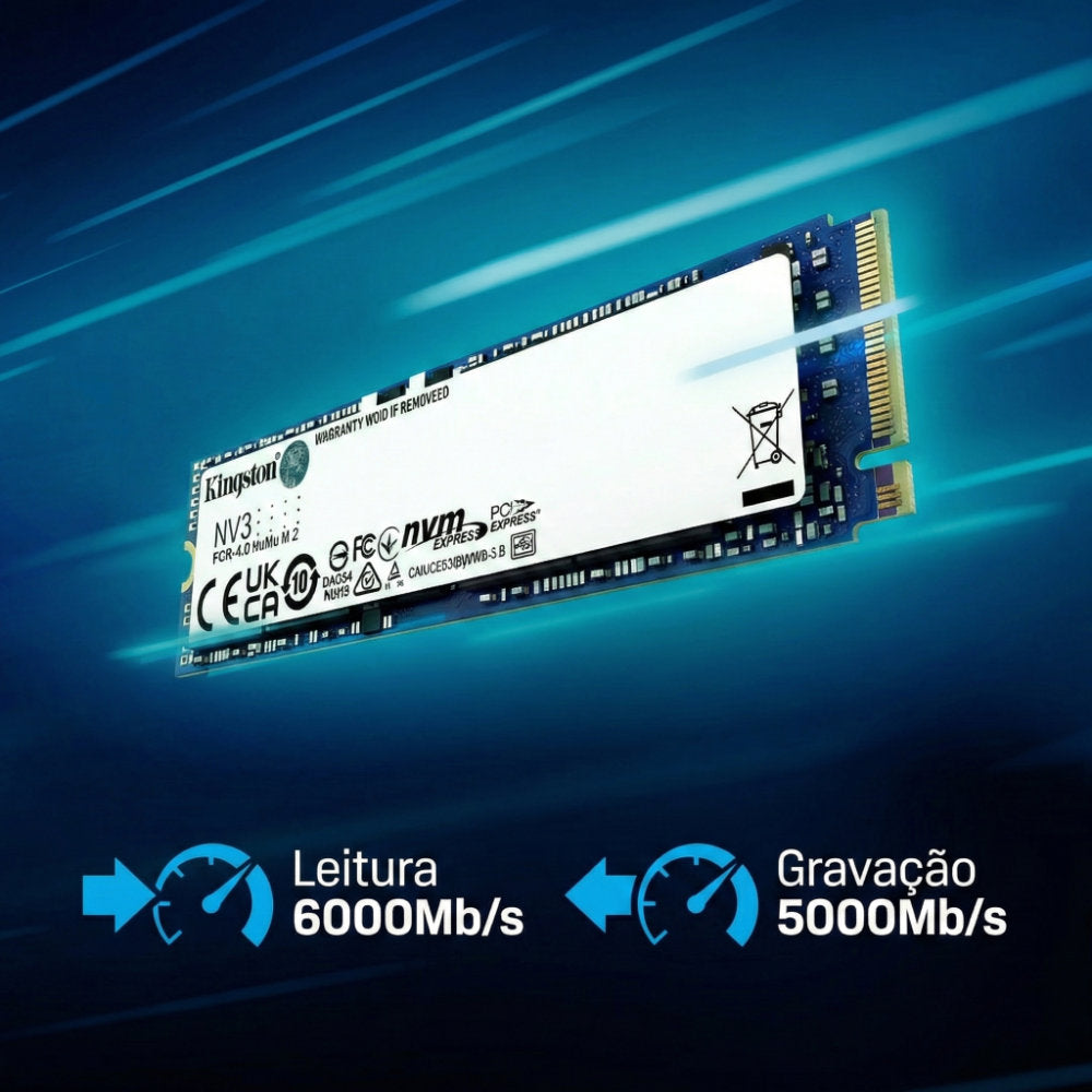 SSD NVMe Kingston 2TB NV3 Gen 4x4 Ultra Rápido Leitura 6000Mb/s Gravação 5000Mb/s SNV3S/2000G