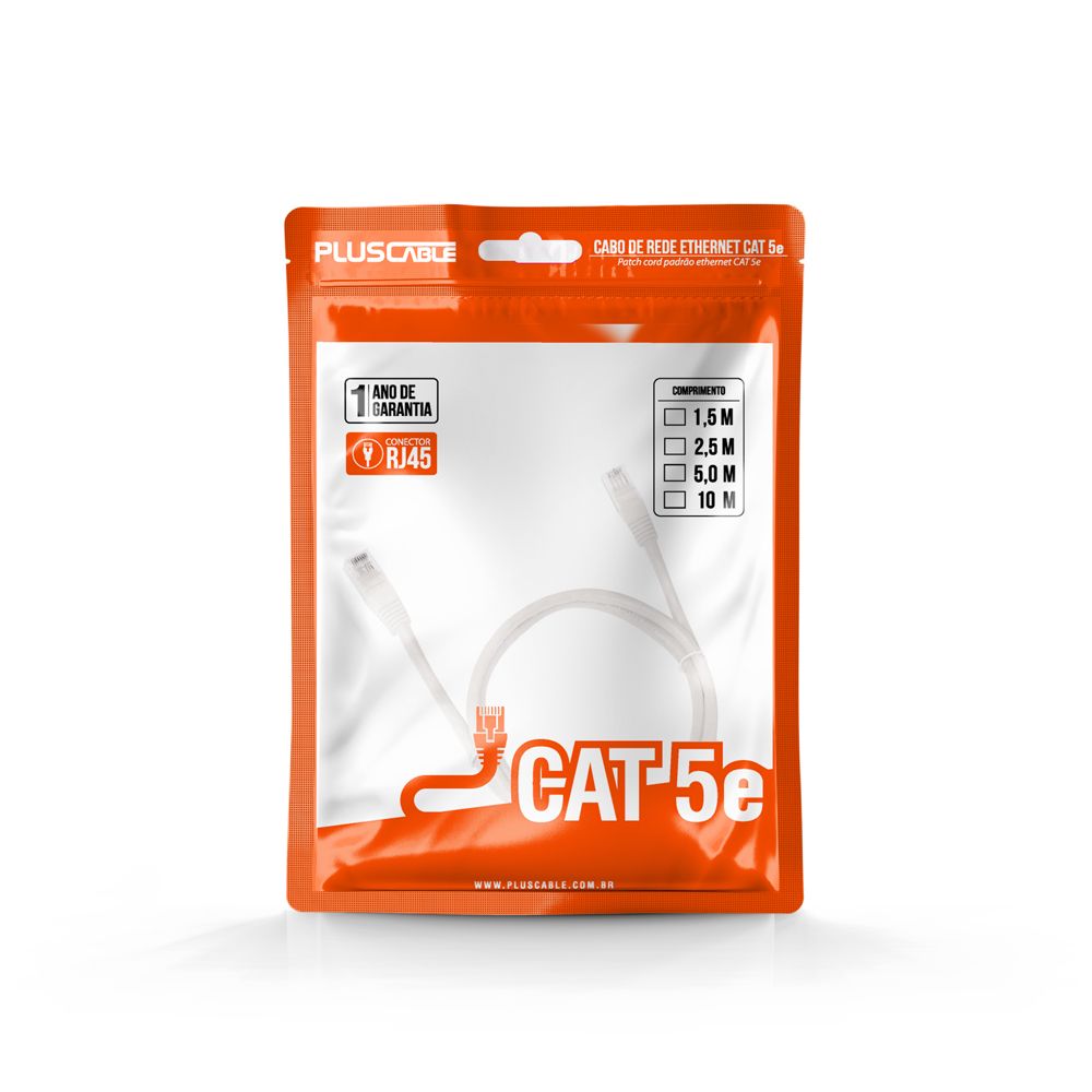 Cabo de Rede 1.5 Metro, Patch Cord PLusCable Branco, Cat.5E PC-ETHU15WH