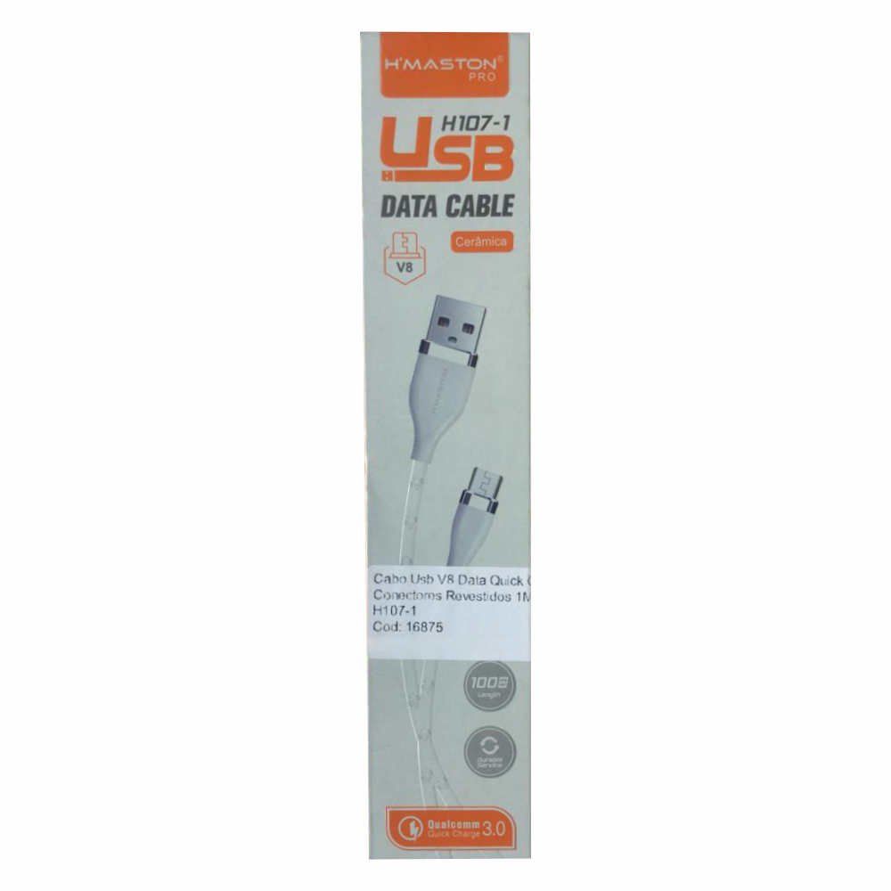Cabo Usb V8 Data Quick Charger 3.0 Conectores Revestidos 1Mt H'maston H107-1