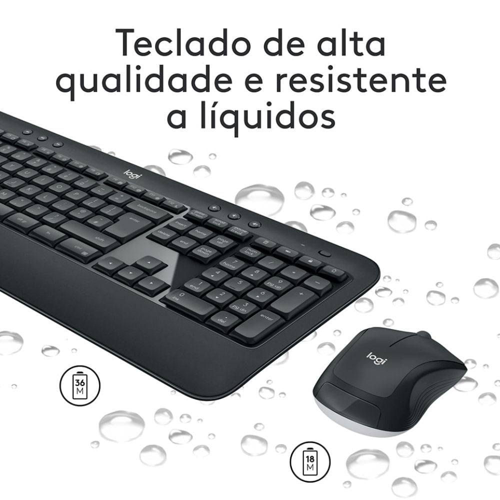 Kit Teclado e Mouse Sem Fio Logitech MK540 Advanced, USB Nano, ABNT2, Mouse Óptico Ambidestro, 2.4 GHz, C/ Pilhas, Preto