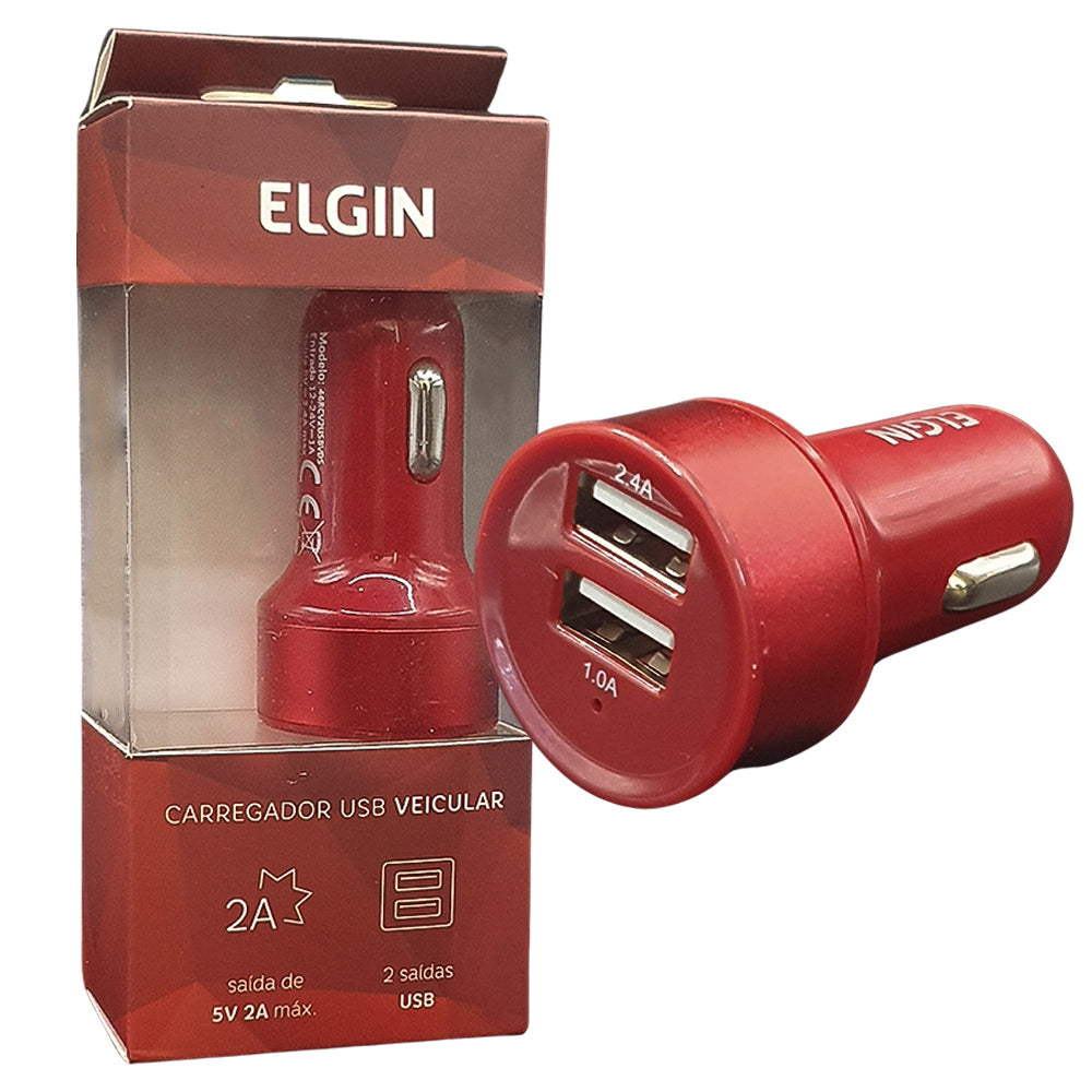 Carregador Veicular 2 Saidas Usb Elgin 46RCV2USBVDS Vermelho