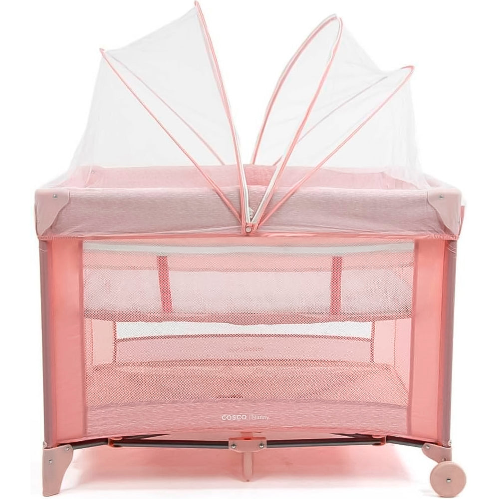 Berço Portátil Cosco Kids, Berço Nanny, de 0 a 18kg, Rosa Rajado