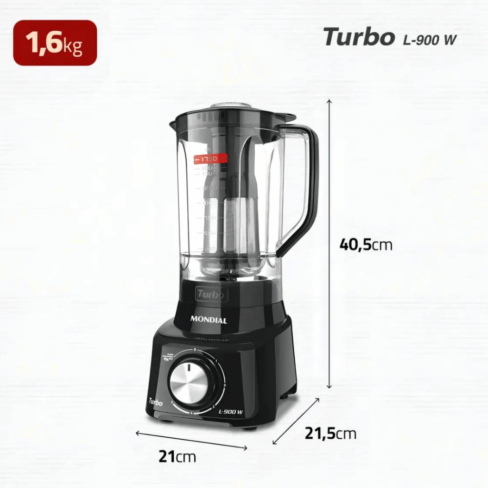 Liquidificador Mondial L-900 FB Com Filtro ,Copo de Acrílico, 5 Velocidades + Pulsar, 900W, 220V - Preto