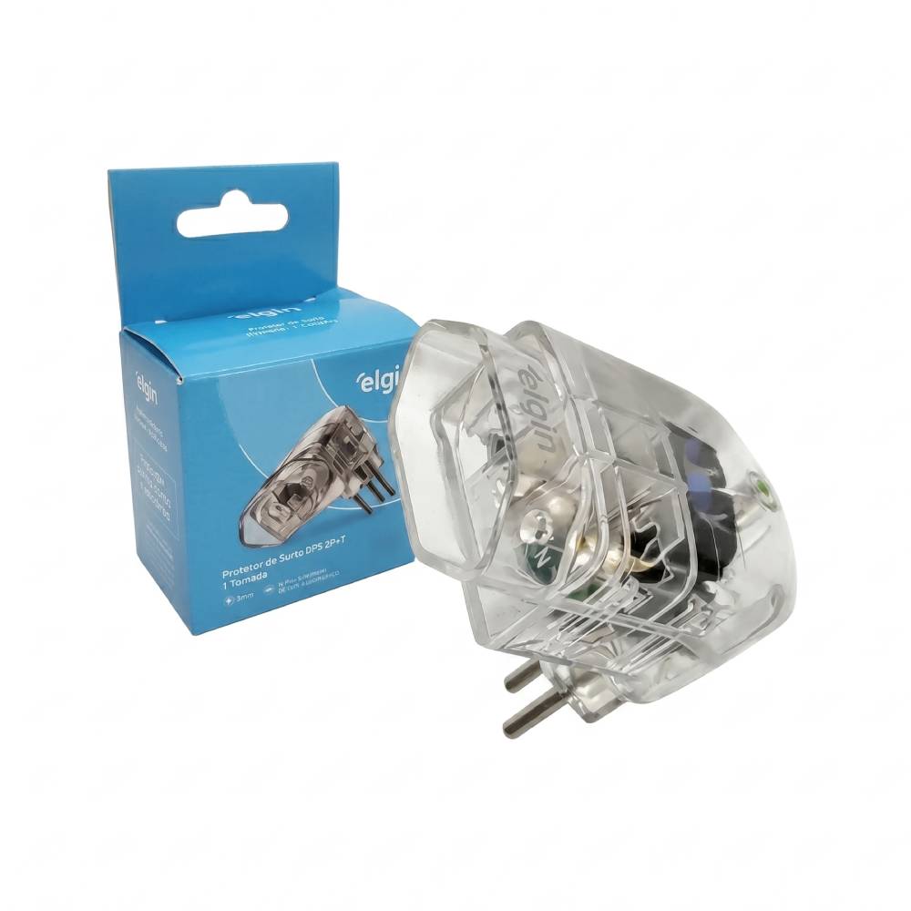 Protetor de Surto (DPS) 2P + T 20A 1 Tomada Bivolt Elgin, Transparente (46RPS301020A)