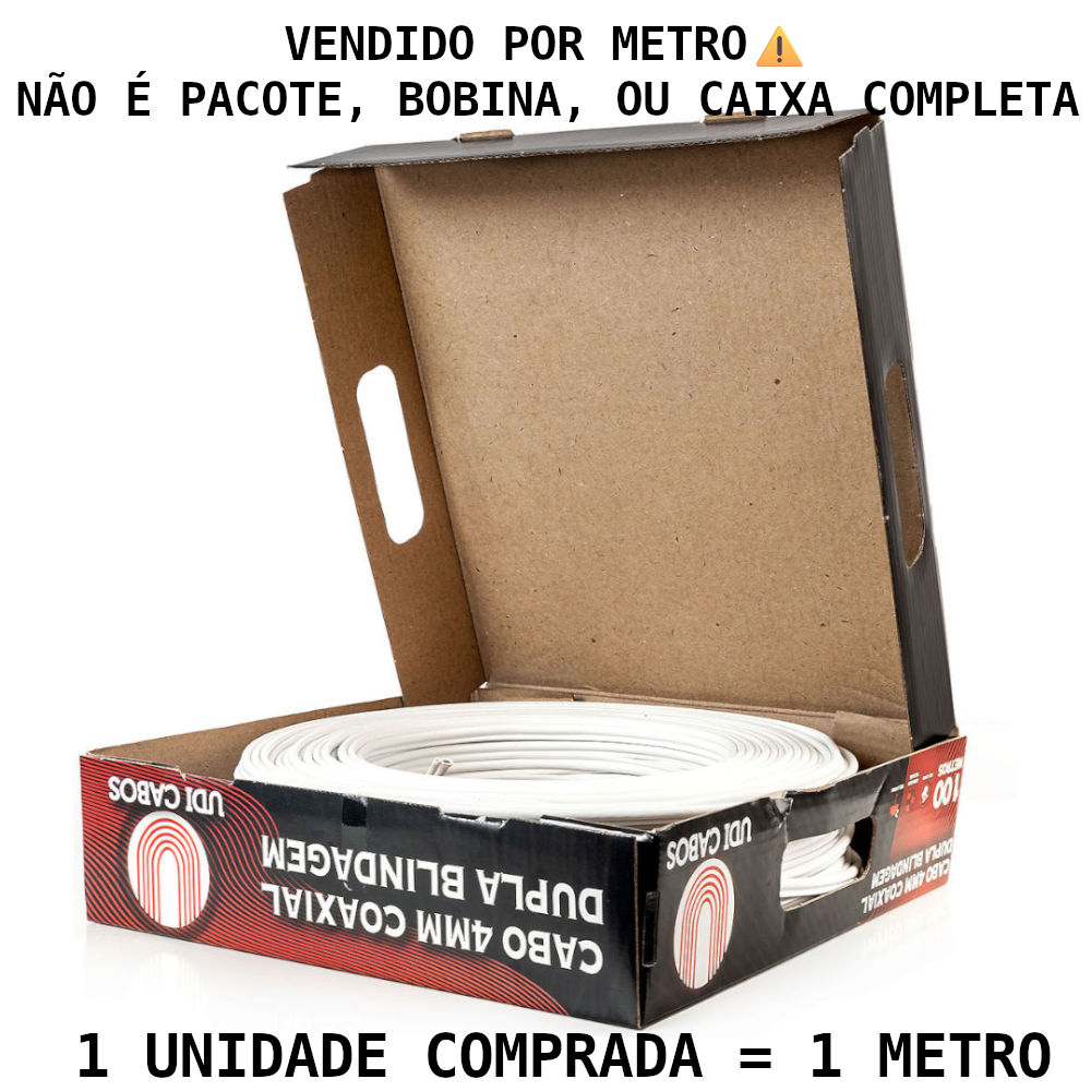 Metro de Cabo Coaxial Bipolar 4mm com Dupla Blindagem, UDI Cabos, Para uso Exterior, Anti-Chama - Branco