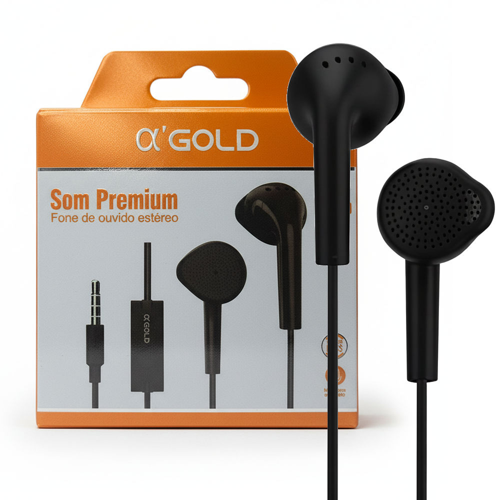 Fone De Ouvido Stereo, Super Bass, com Microfone, Fio 1.2 Metros, A'Gold, FN-A05 - Preto