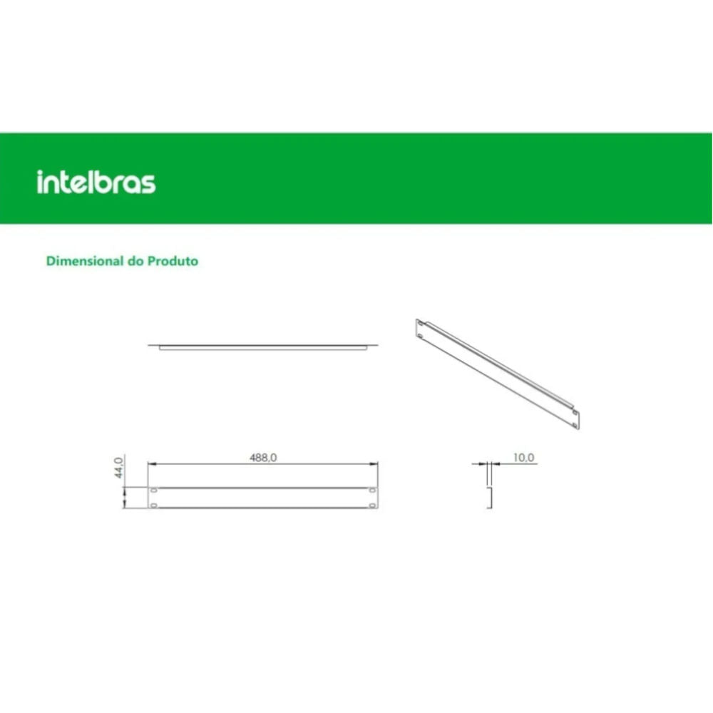 Frente Falsa Intelbras FF1U, 1U para Rack 19", Aço SAE 1008 1.2mm, Medidas 488×44×10mm – Preto