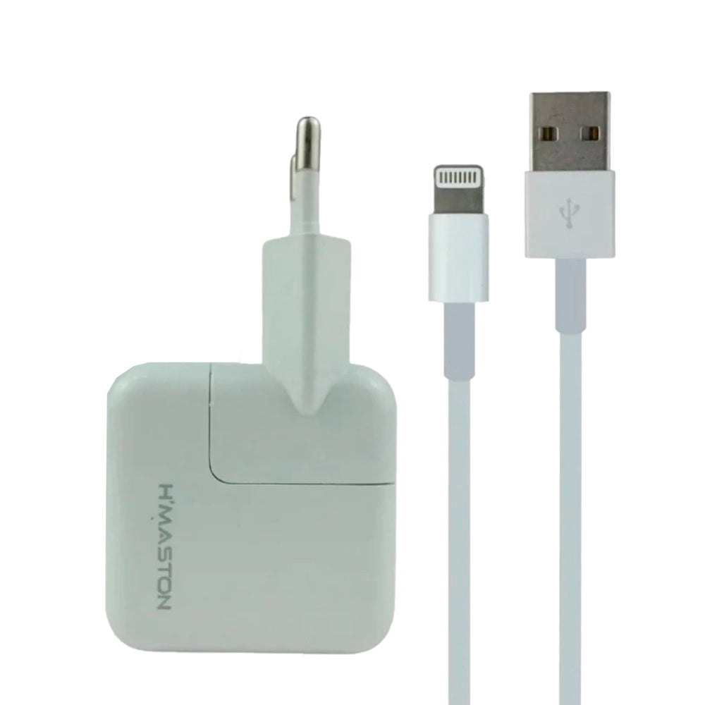 Fonte Carregador 12W, Saída USB, Com Cabo USB Para Lightning, H'Maston, CB02, Branco