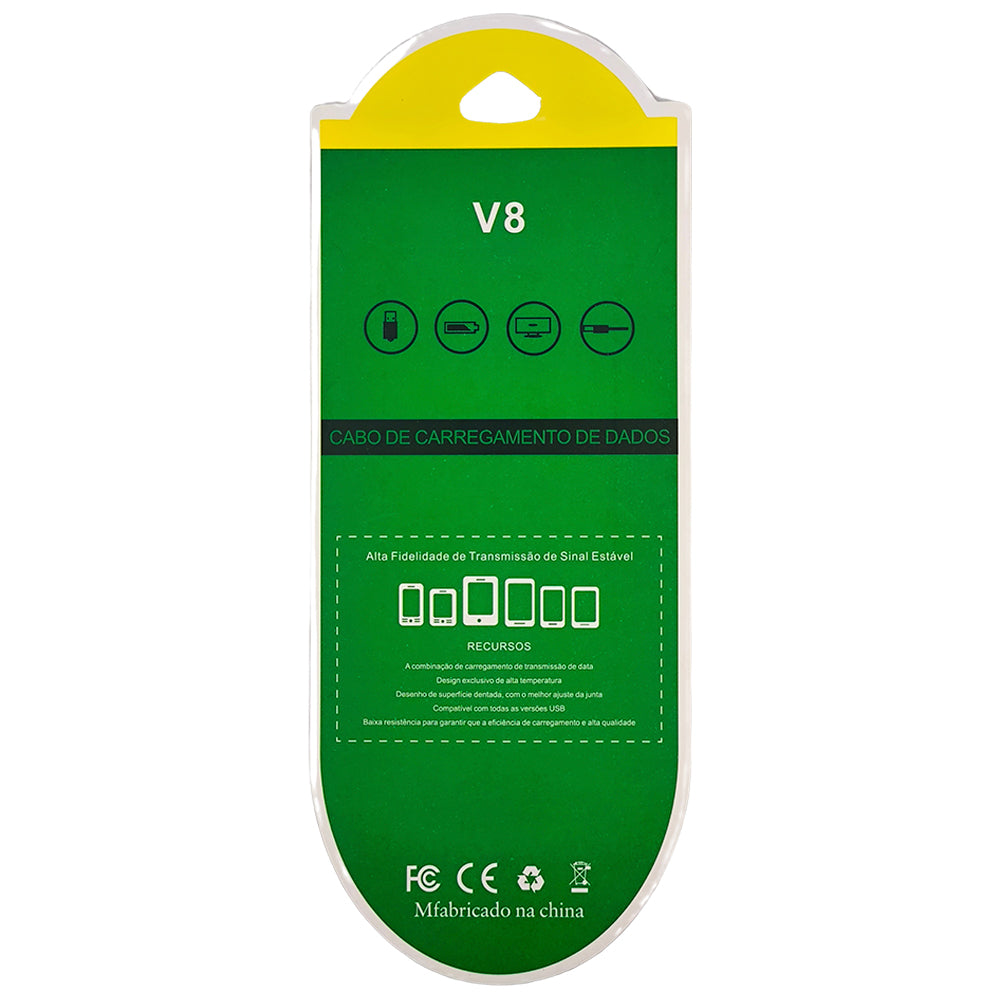 Cabo USB Para V8, Carregamento Rápido, 25W, 1 Metro de Comprimento, Preto, Caixa Verde