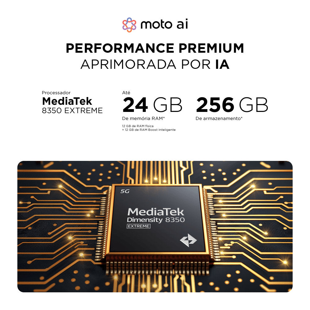 Smartphone Motorola Edge 60 Pro 5G 256GB 24GB (12GB RAM+12GB Ram Boost) Tela Quad-Curve Moto AI 50MP Sony Camera - Azul