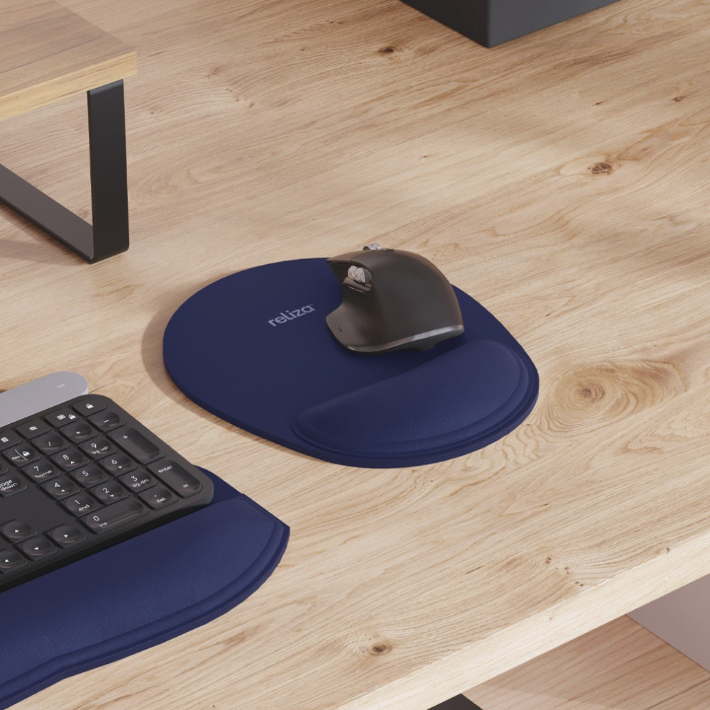 Mouse Pad Ergonômico 24 x 20,6cm, Reliza Comfort, Apoio para Pulso e Base Antiderrapante - Azul Marinho