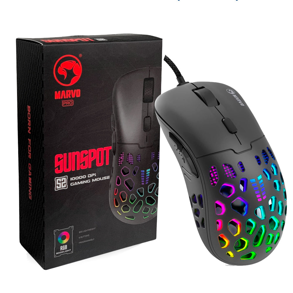 Mouse Gamer Marvo Pro G946 Sunspot S2, Sensor Óptico 1.000 DPI, 6 Botões, RGB, Cabo Trançado 1,5m Nylon - Preto