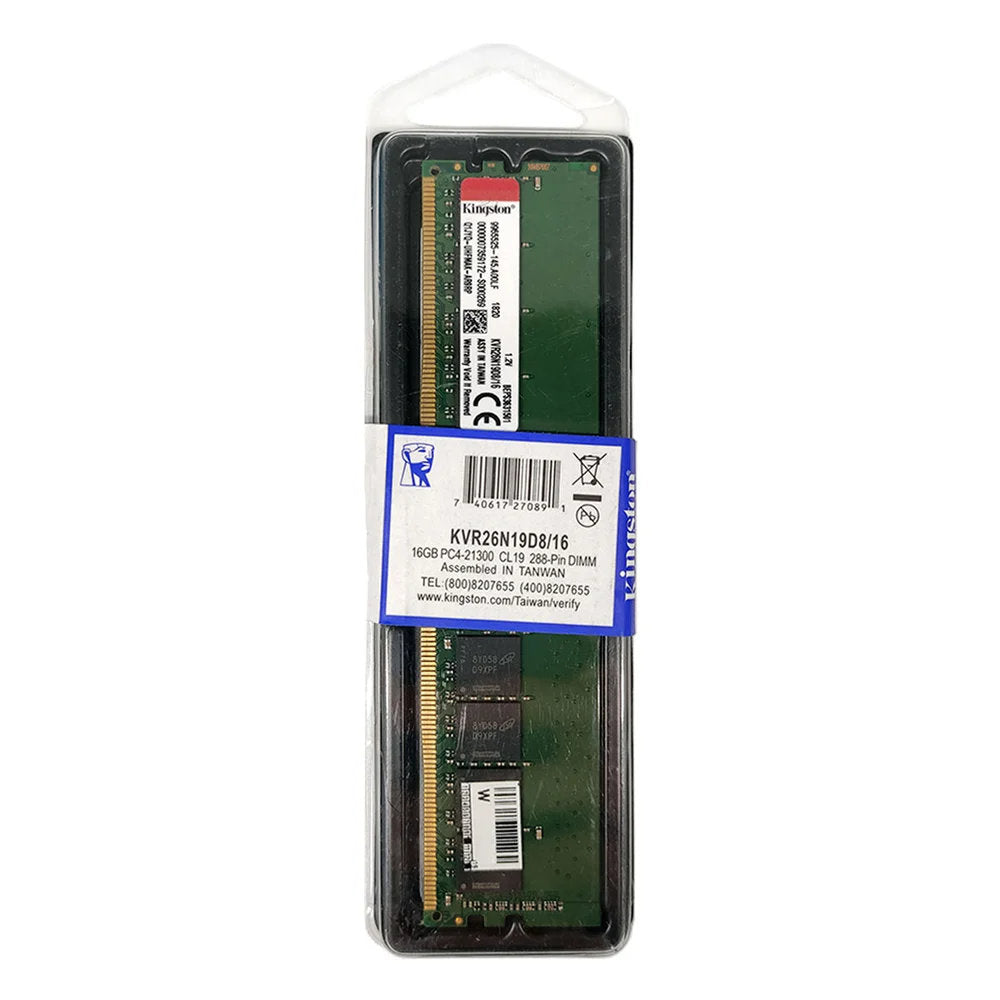 Memória RAM Kingston 16GB 2666MHz DDR4 Desktop DIMM CL19 PC4-21300 - KVR26N19D8/16