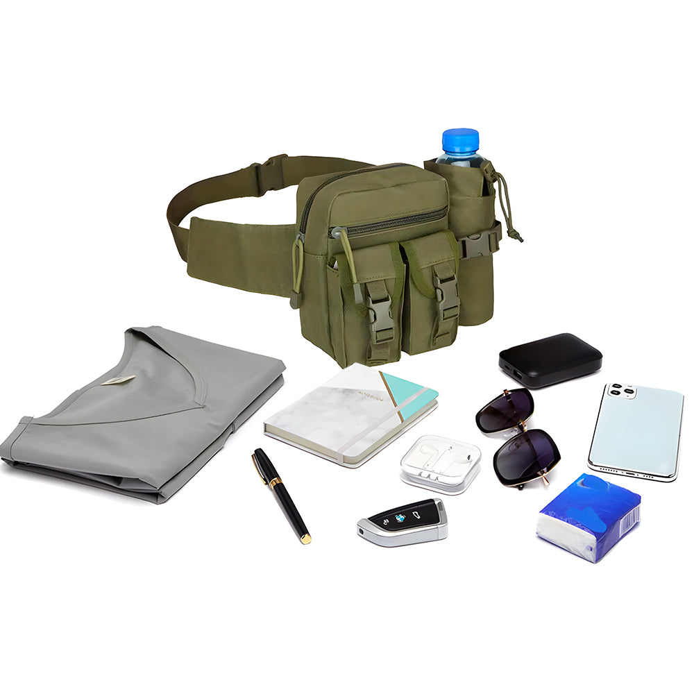 Bolsa de Cintura, Masculina, Pochete Militar, Para Viagens, Com Suporte Para Garrafa De Água, Nylon, Verde