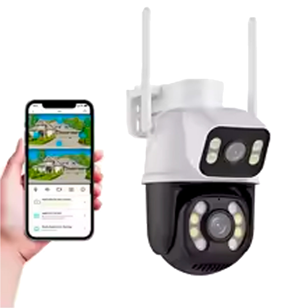 Câmera de Segurança Lente Dupla, Giratória, Wi-Fi, Visão Noturna, Sensor IR, Aúdio Bidirecional, Aplicativo ICSEE, A-28