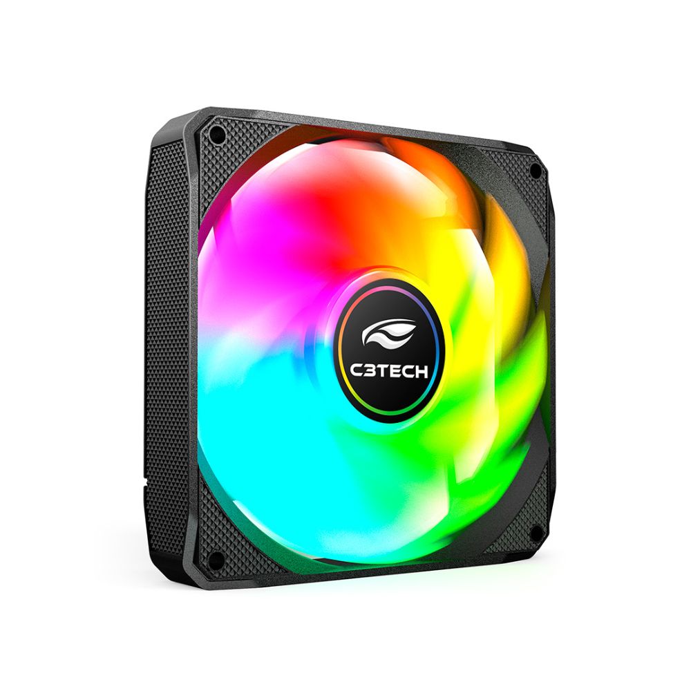 Cooler Fan C3Tech F9-L180BKM RGB, 120 mm, Rolamento Hidráulico, Molex 4 Pinos, Preto