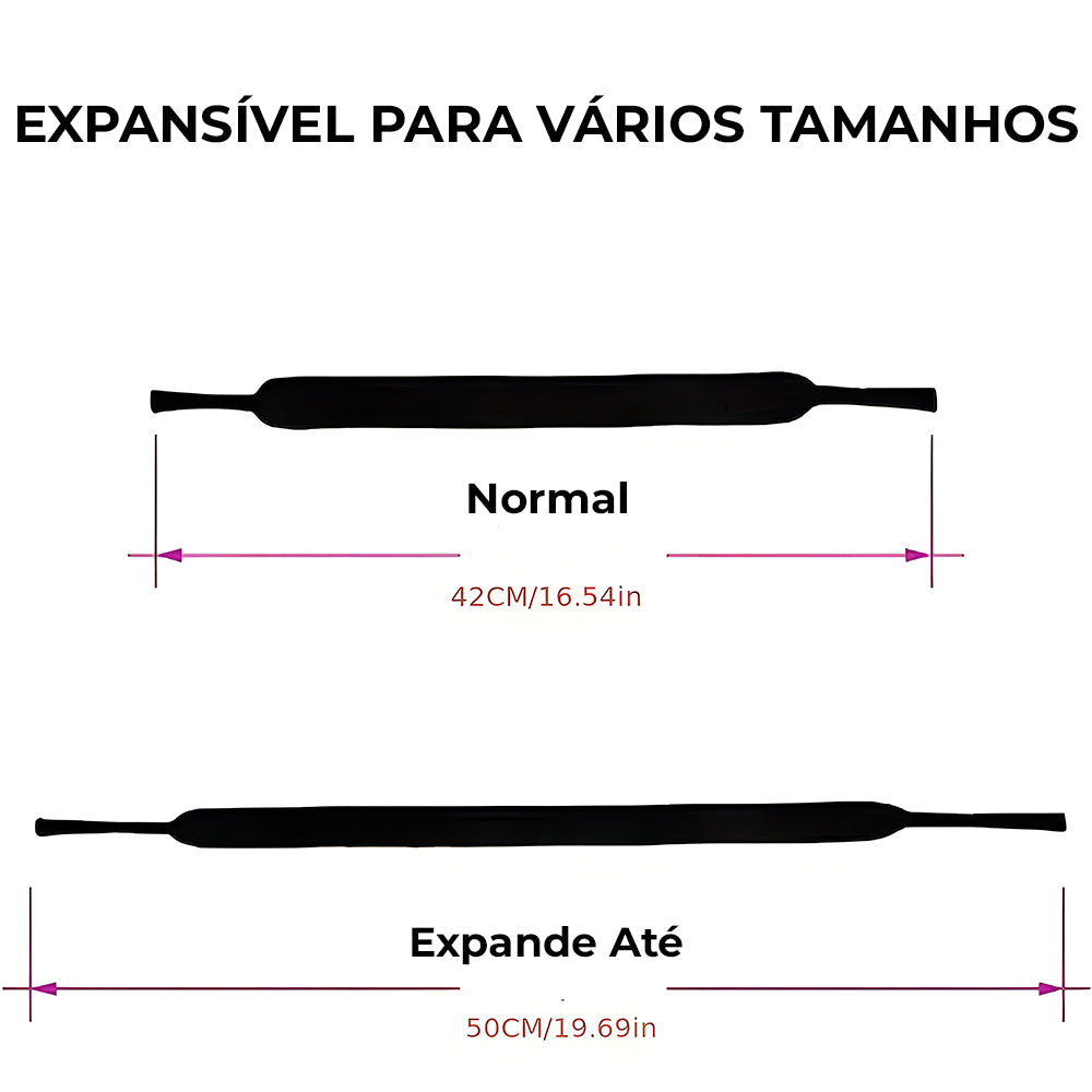 Cordão de Óculos, Ajustável, Antiderrapante, Para Óculos Casuais e Esportivos, Preto