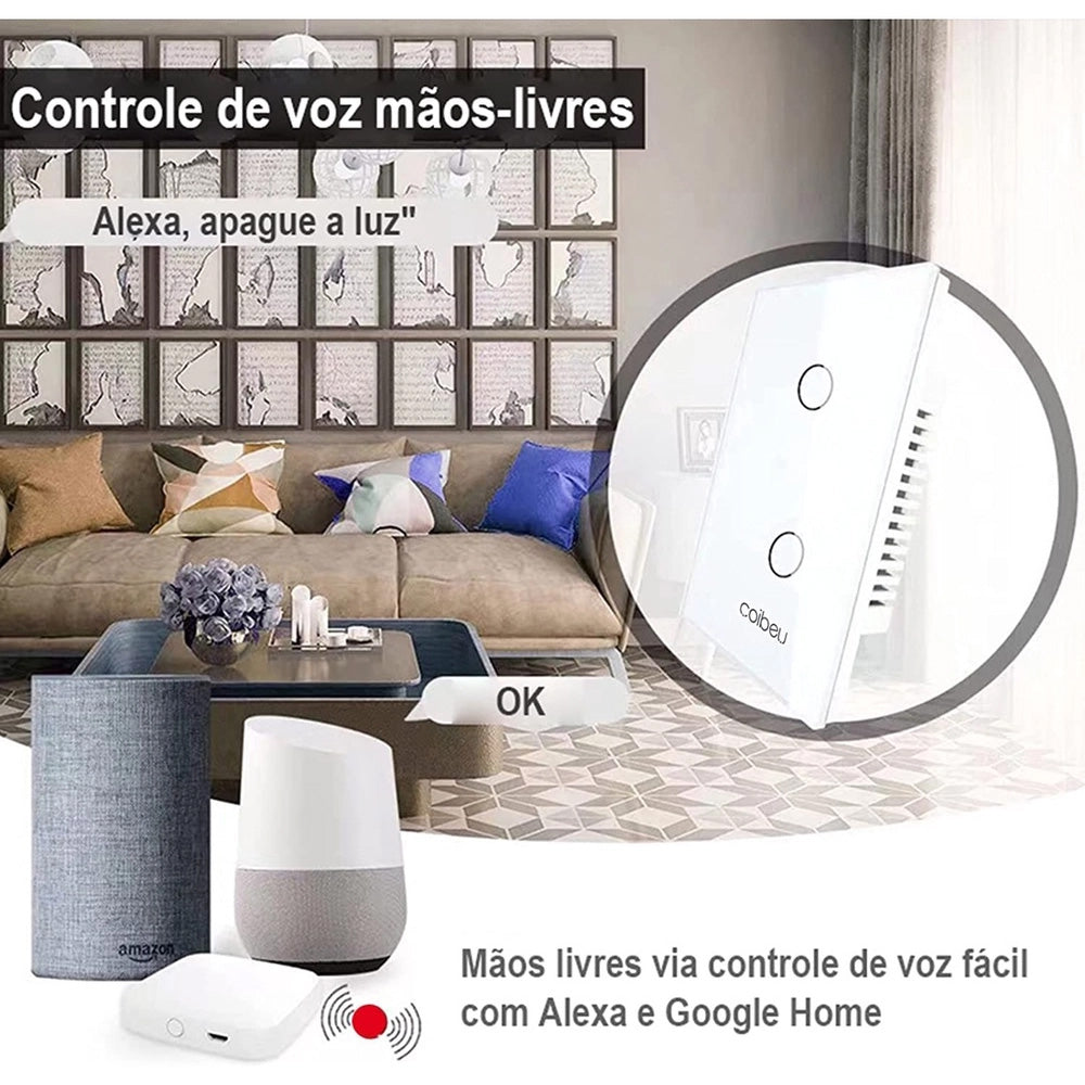 Interruptor Wifi Inteligente 2 Botão-touch Compativel Alexa Siri Google - Coibeu MB302