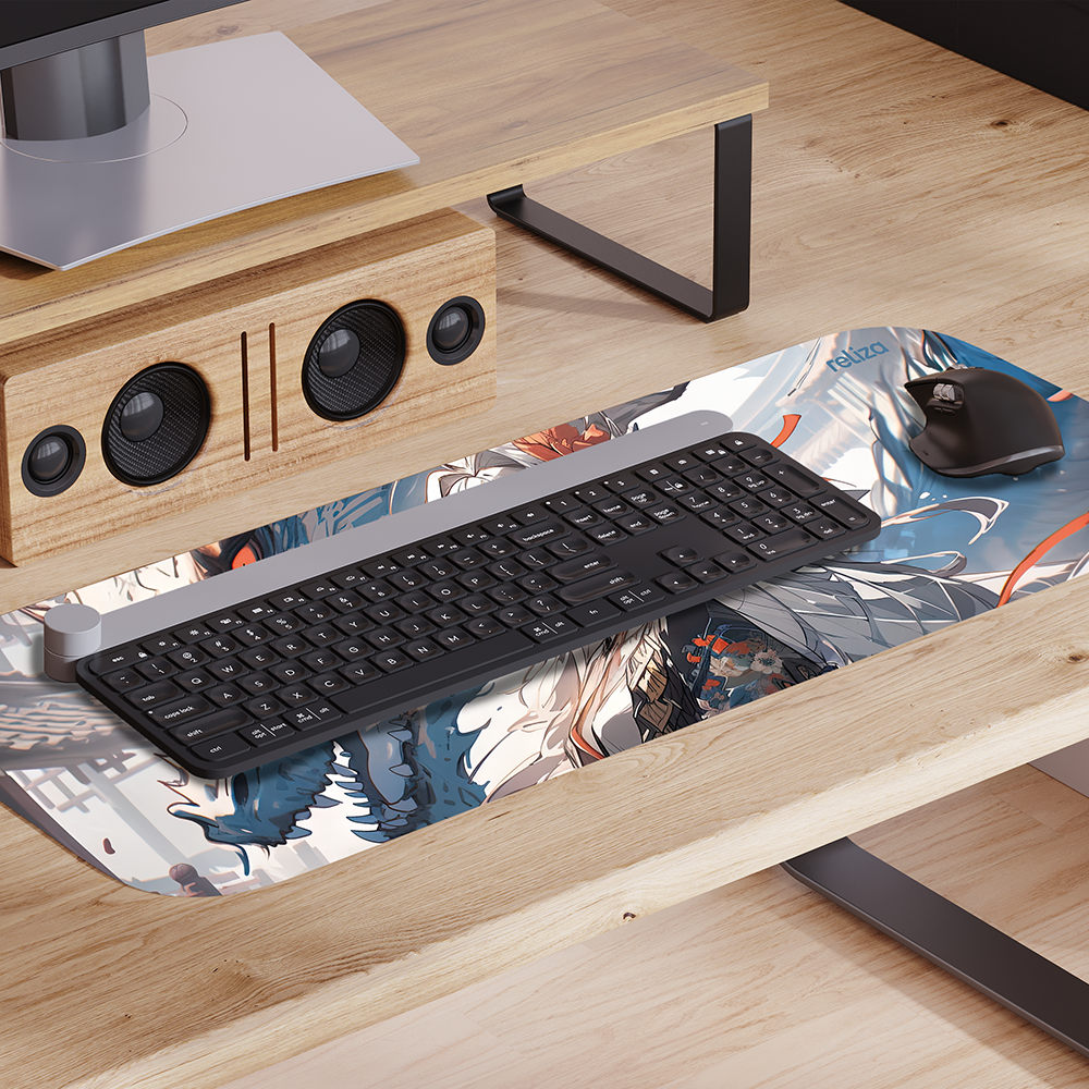 Mouse Pad Gamer 30x70cm, Neoprene Legítimo, Base Antiderrapante, Reliza - Estampa Guardiã do Dragão Celestial