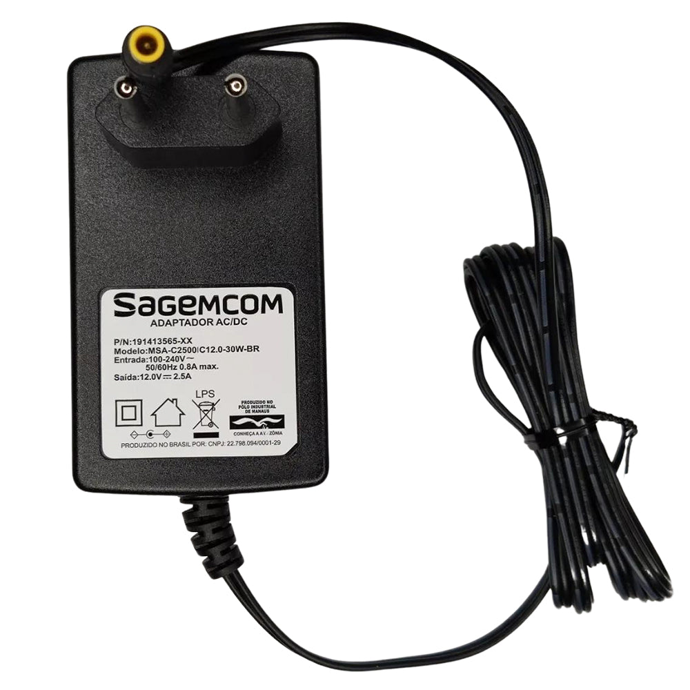 Fonte de Alimentação 12V 2.5A Pino 5,5mm x 3,5mm - Modelo: MSA-C2500IC12.0-30W-BR
