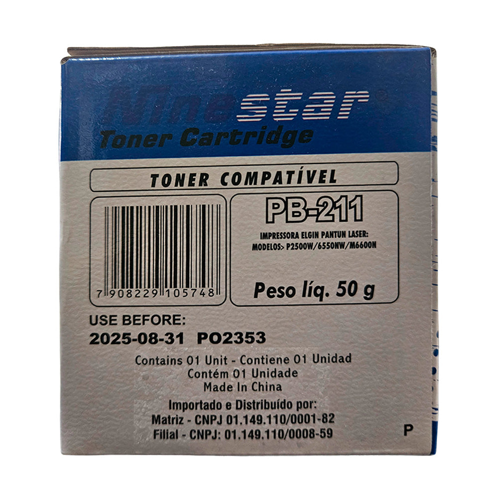 Toner Compatível Pantum Elgin PB-211 Ninestar para Impressoras P2500w, P6550nw, M6600n - Rendimento até 1.600 Páginas