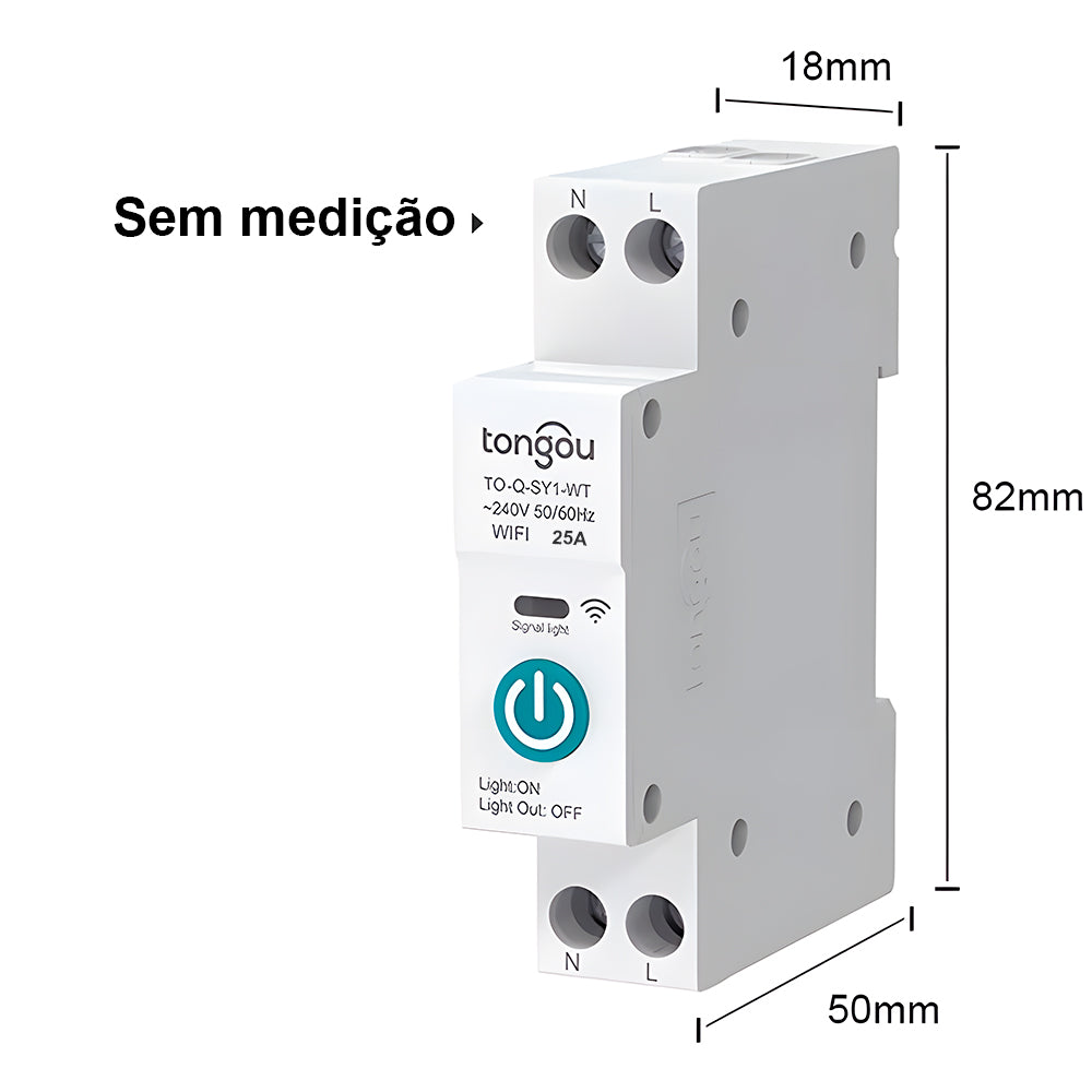 Disjuntor Inteligente Wi-Fi 25A, Compatível Com Google Assistant e Alexa, Tongou, S/ Medição, Branco