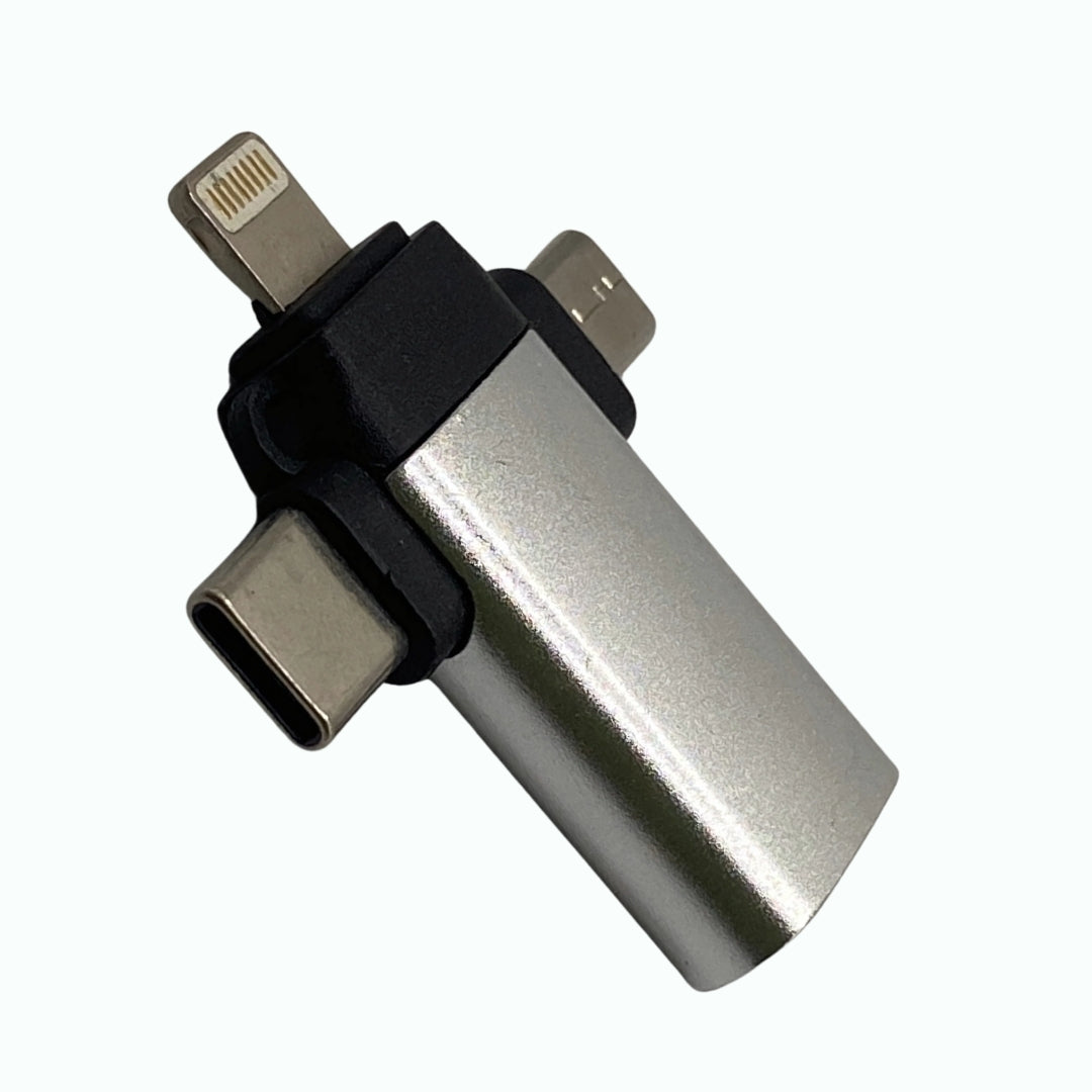 Adaptador OTG 3 em 1, USB 3.0 Para Tipo-C, Lightning e V8, KP-H006, Knup, Prata