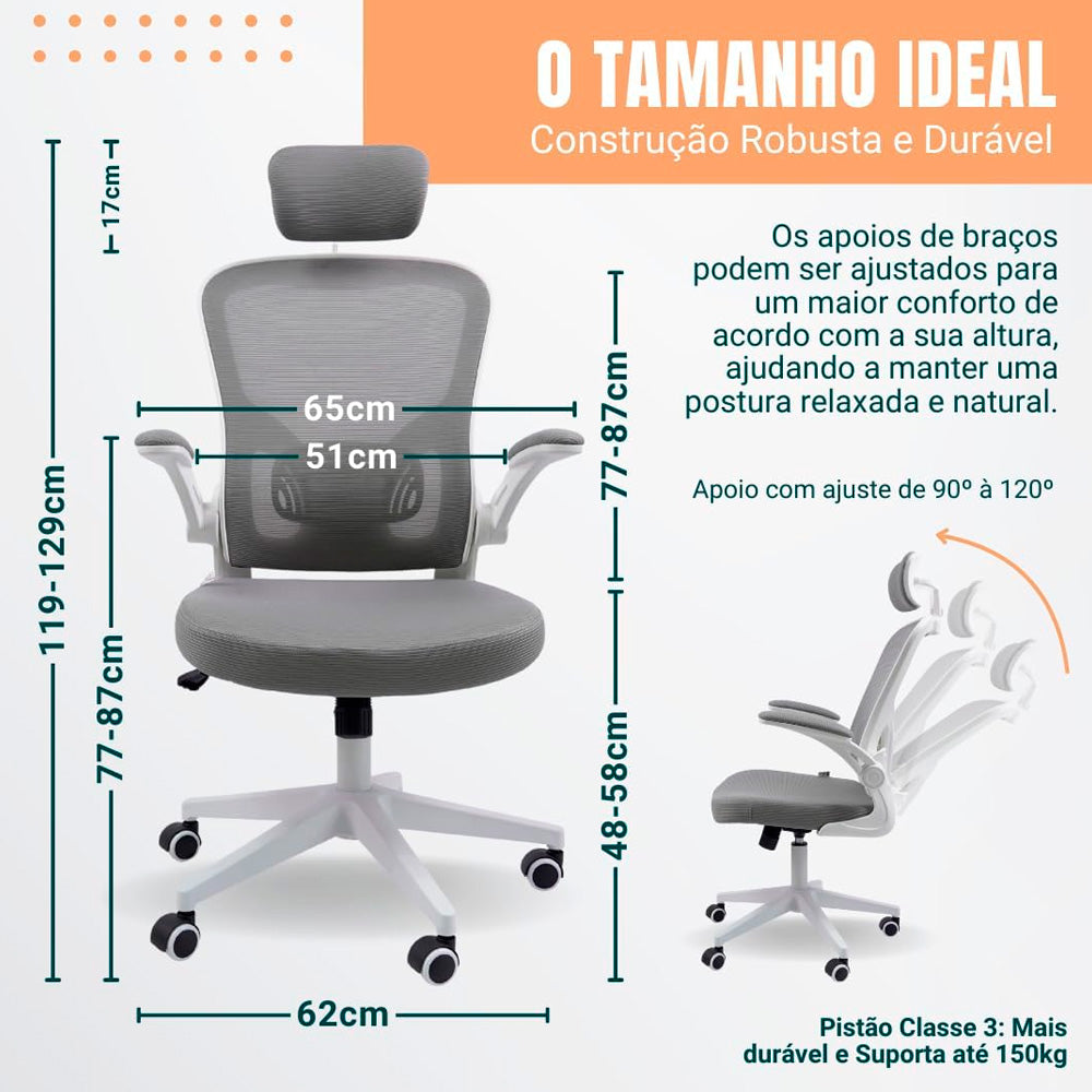 Cadeira Ergonômica Eurynom Giratória para Escritório e Home Office com Encosto Reclinável e Apoio Lomba, Preto