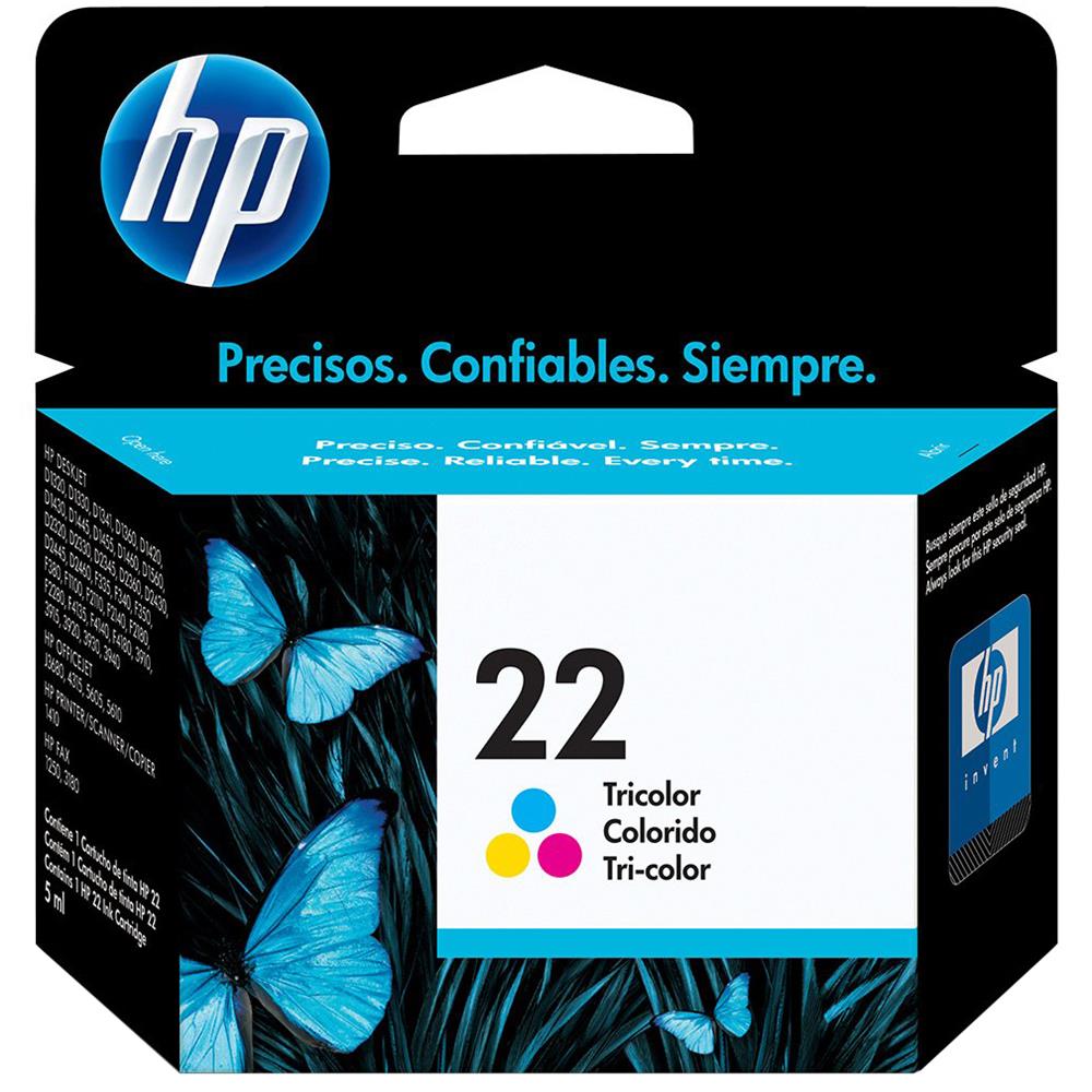 Cartucho de Tinta HP 22 Colorido C9352AB, Original, Para HP Officejet J3680-J5508 Deskjet-F2224