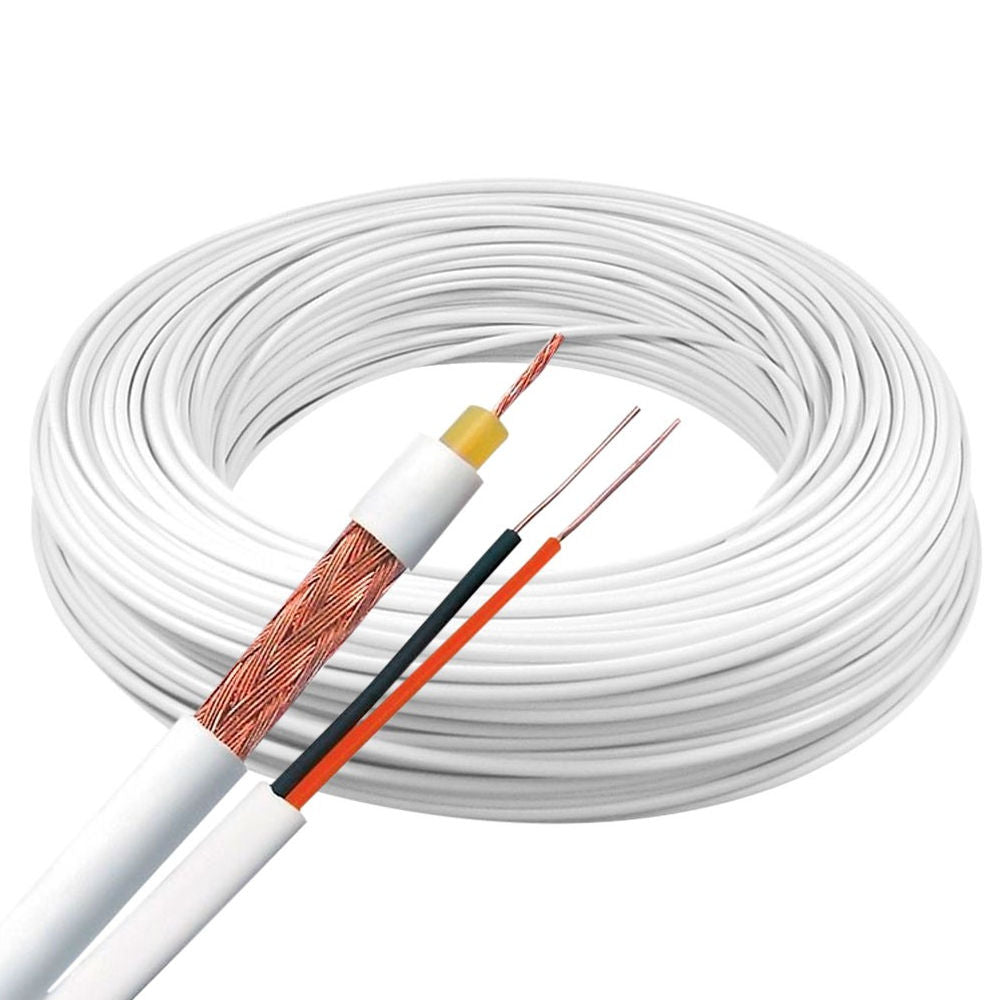 Rolo 100 Metros de Cabo Coaxial 4mm Trançado com Alimentação Interna para CFTV, Diproseg, 2x26AWG - Branco