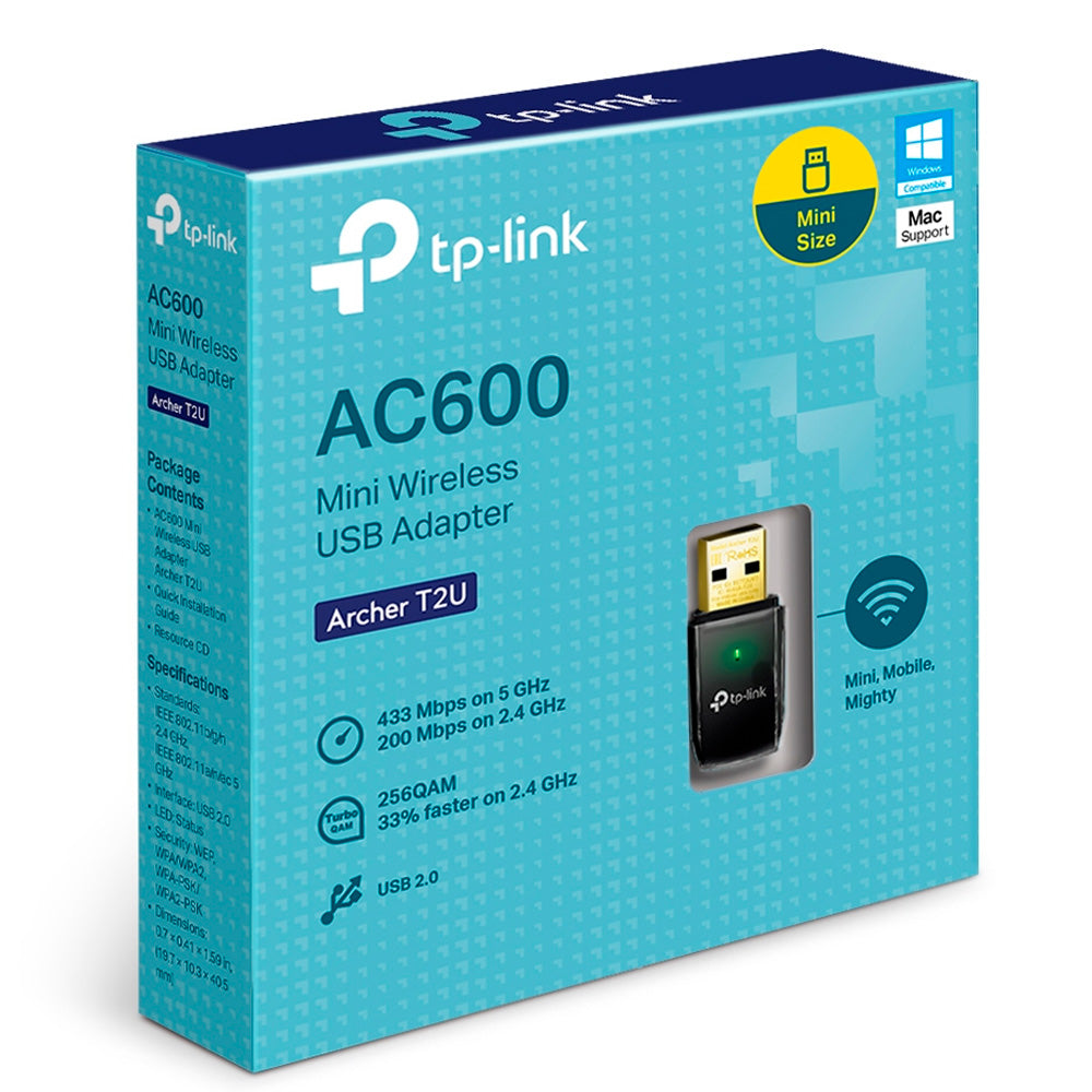 Mini Adaptador Wifi Tp-Link Archer T2U AC600 USB Dual Band / 2.4GHz / 5GHz - 600Mbps