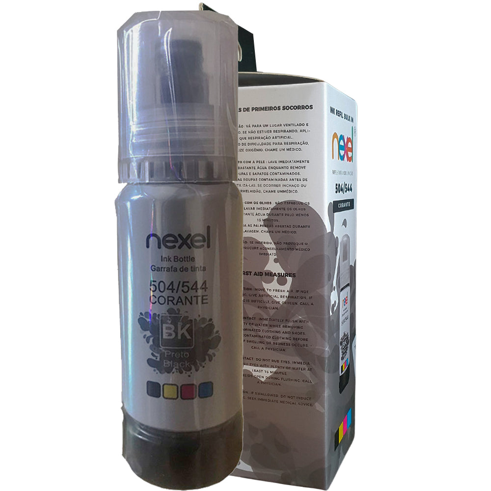 Tinta Refil Bulk Ink Compativel Epson Corante 70Ml Preto -504/ 544 Nexel Para Ecotank L3150 / L3110 / L5190 / L3250