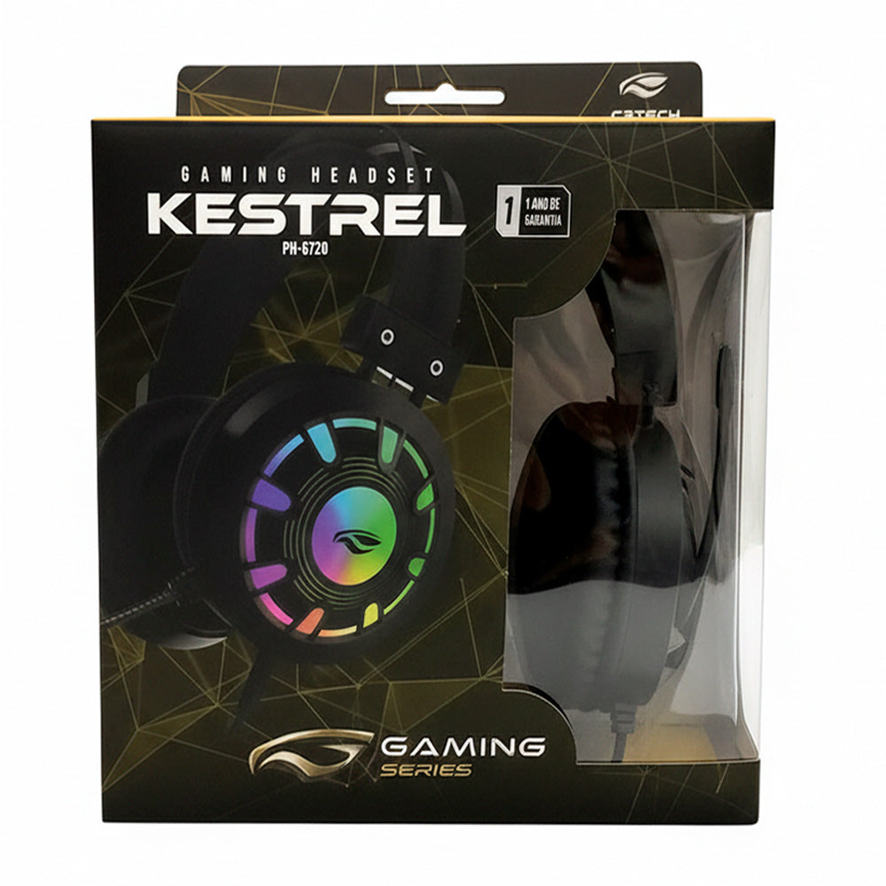Headset Gamer USB Kestrel PH-G720BK C3Tech, Over-Ear, Microfone Integrado, Iluminação RGB, Áudio Virtual 7.1, 50mm