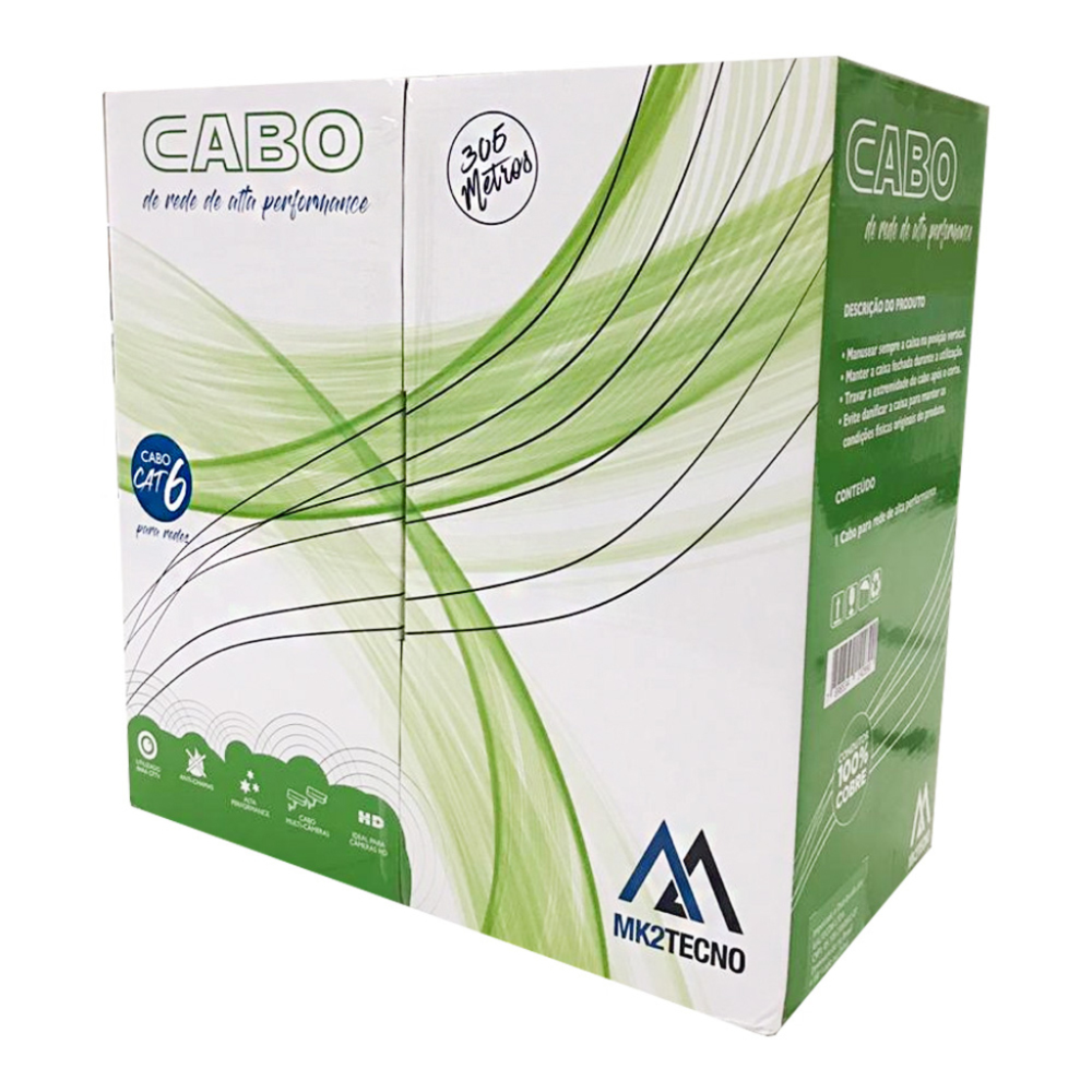 Caixa de Cabo Rede 23AWG Cat.6 4 Pares UTP/CFTV MK2 V06 Tecno 1000Mbps Preto