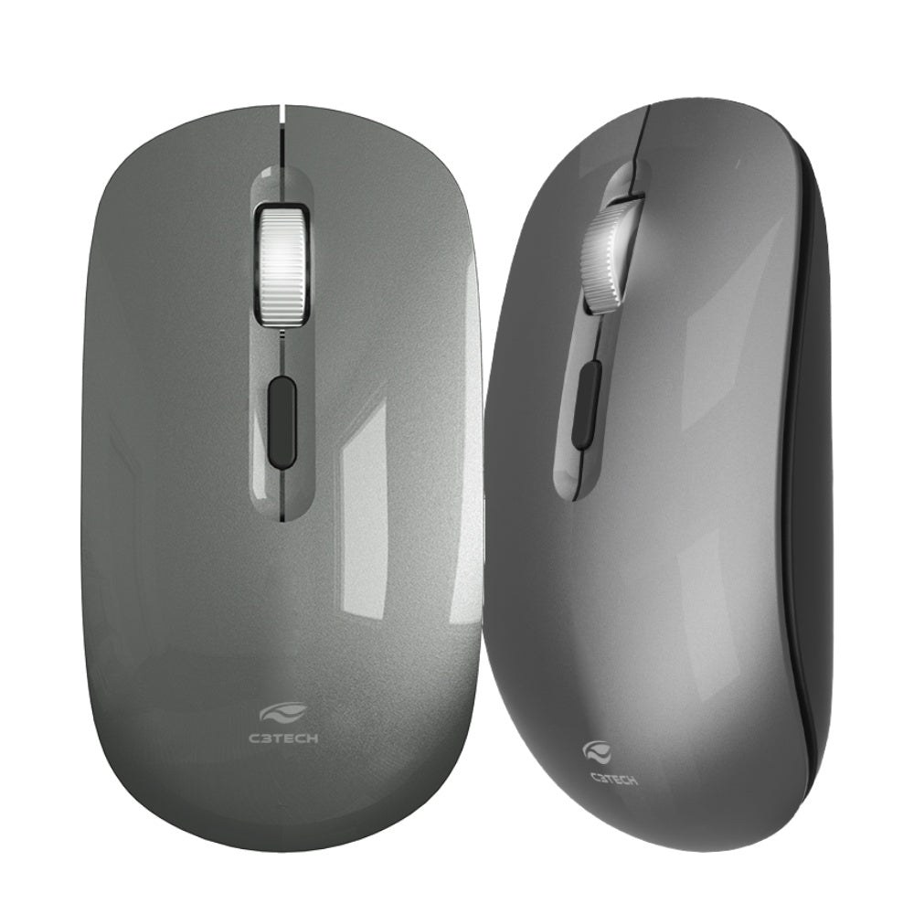 Mouse Sem Fio Recarregável 1600 DPI, Nano Receptor USB, Cinza, M-W80GY - C3Tech