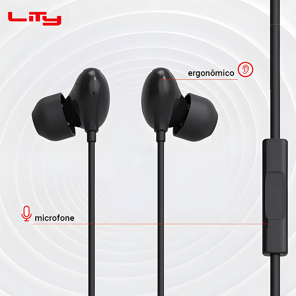 Fone de Ouvido Intra Auricular Earbuds EPH 201 Com Fio e Microfone, Lity - Preto