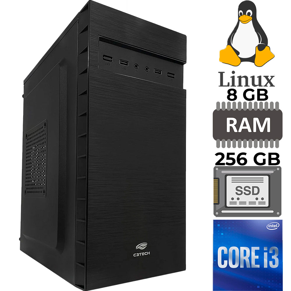 Computador Core i3-2120, SSD 256GB Adata, RAM 8GB, GT-H61 Com Slot M2, Rede Gigabit, GAB MT32BK, Linux, Mousepad
